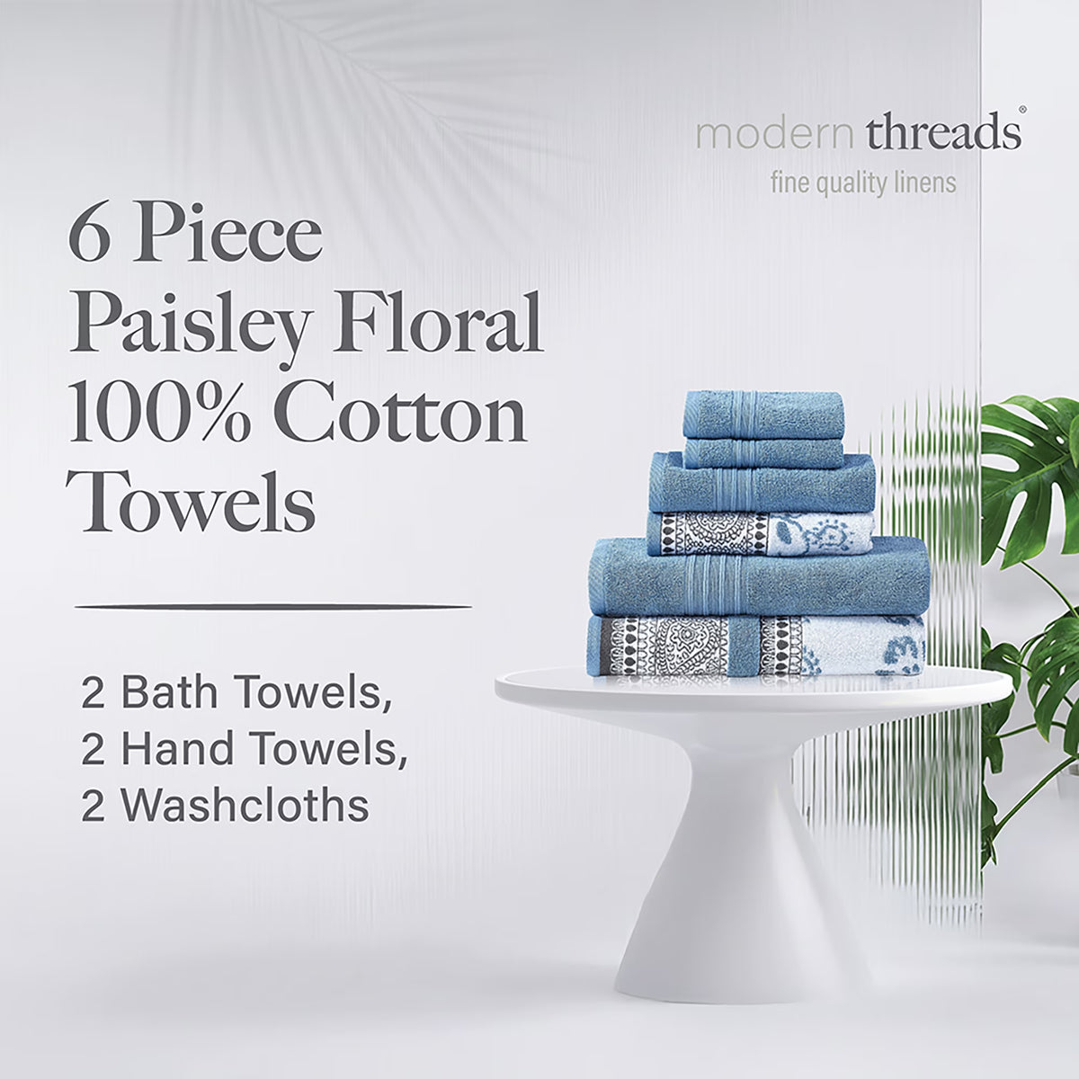 Ophelia 6-Piece Cotton Adult Bath Towel Set, Blue