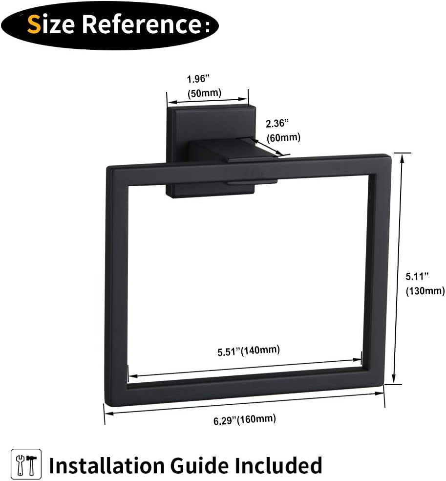Modern Black Towel Holder SUS304 Stainless Steel Towel Hanger Towel Ring for Bathroom Lavatory Wall Mount Contemporary Style JG1906-BK