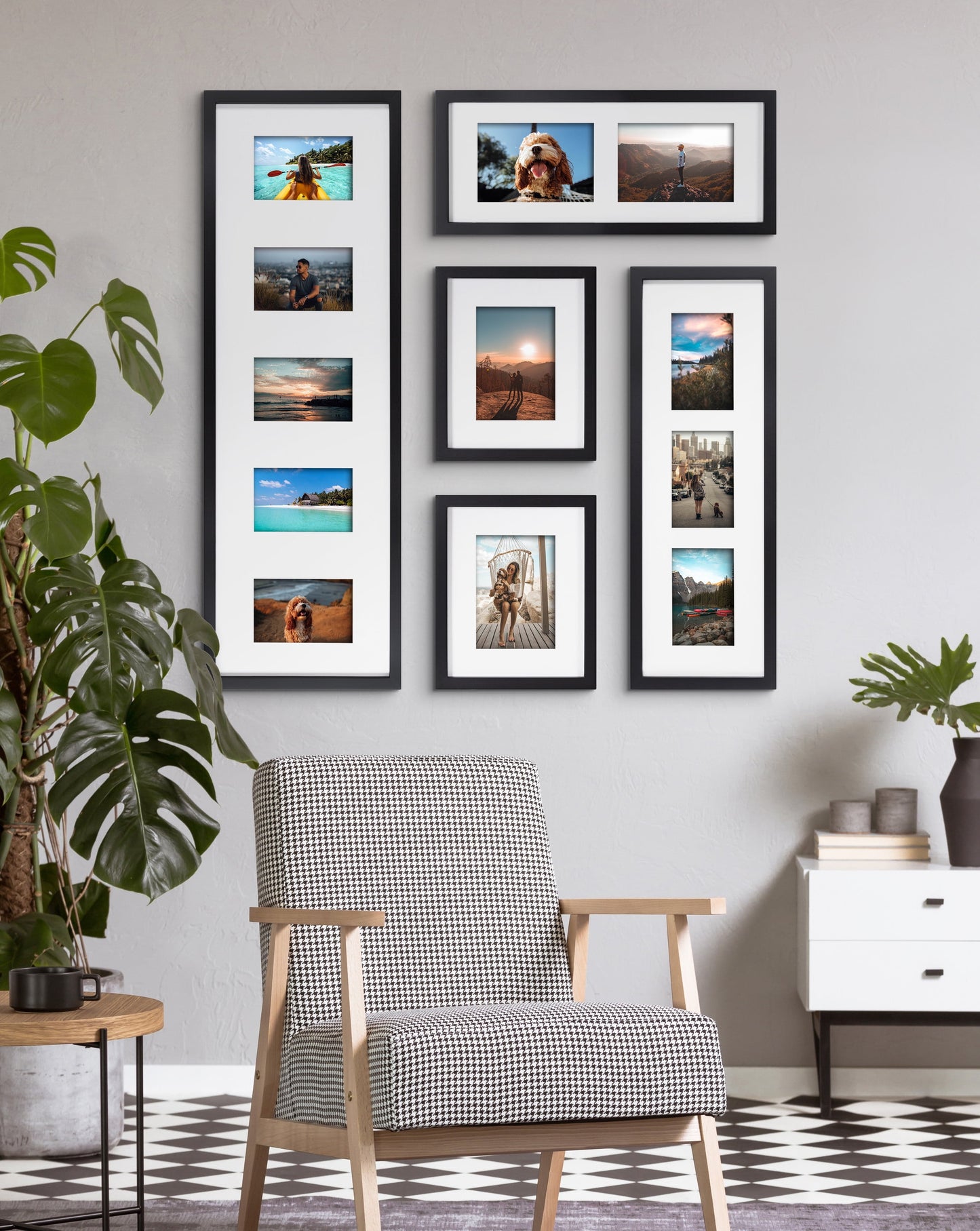 Gallery Modern Photo Collage Frame Set, Set of 5, Black, Transitional Picture Frame Collage Collection for Wall