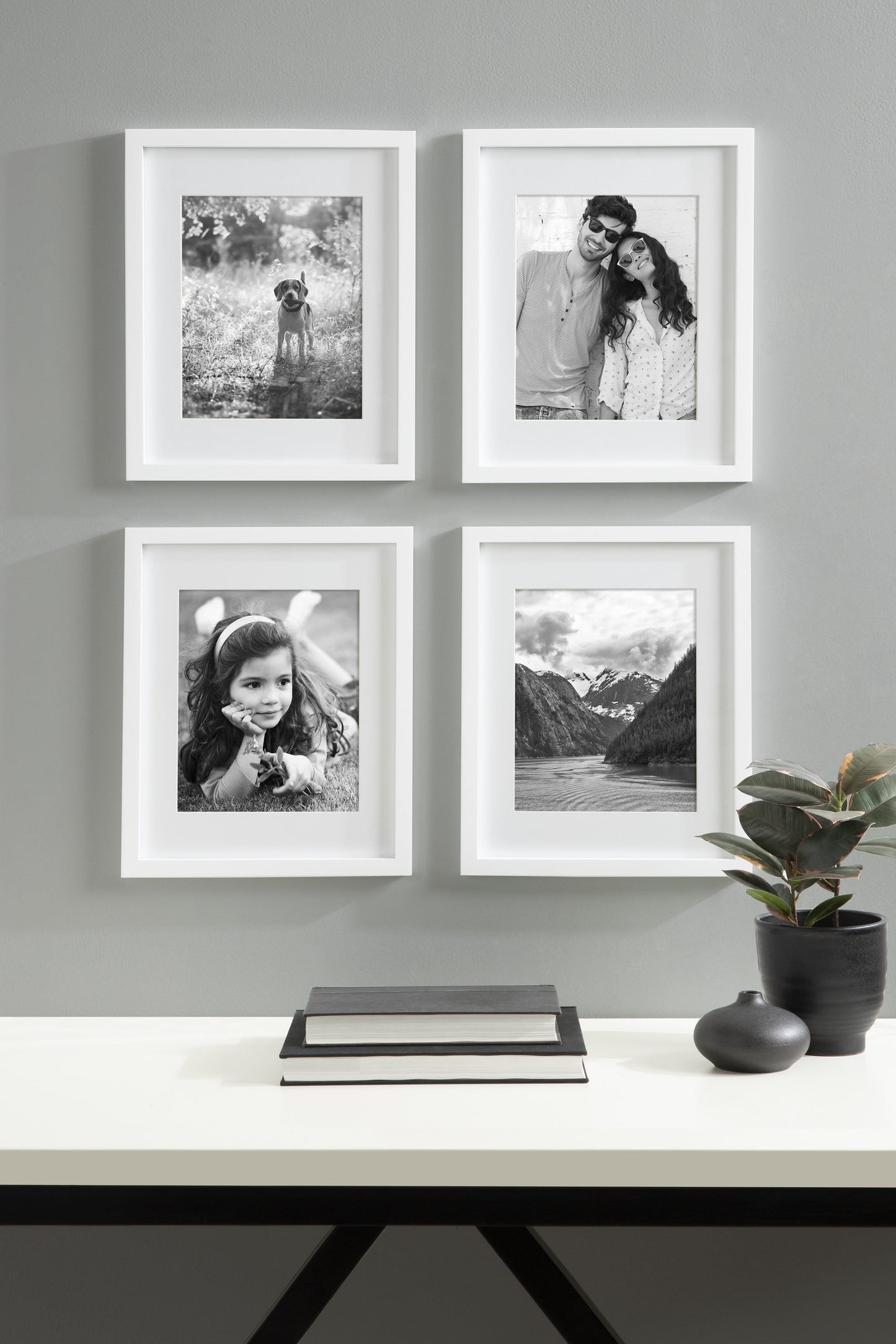 Gallery Wood Photo Frame Set for Customizable Wall Display, White 11X14 Matted to 8X10, Pack of 4