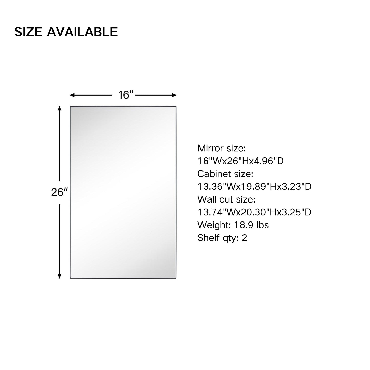 Black Medicine Cabinet, 16X26 Inches, Recessed, Framed Mirror