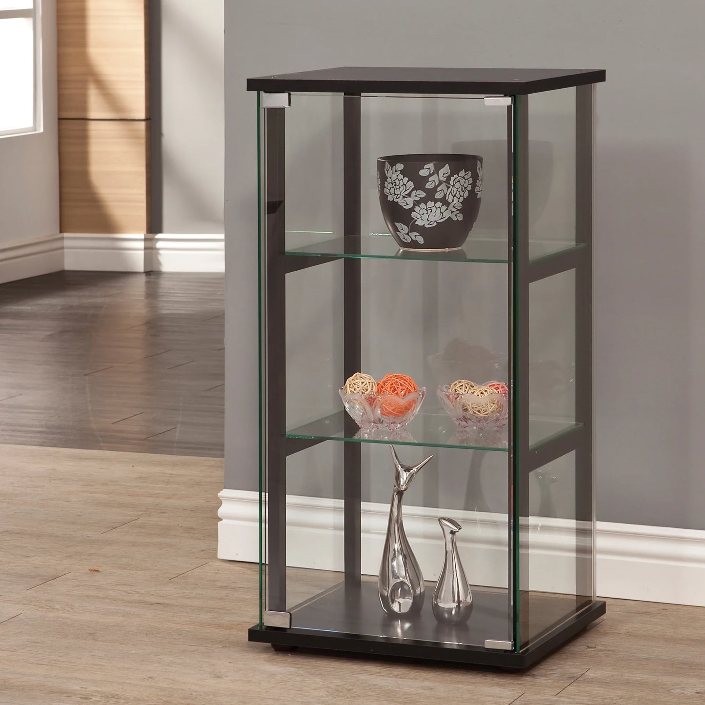 Coaster Cyclamen 3-Shelf Glass Curio Cabinet Black and Clear