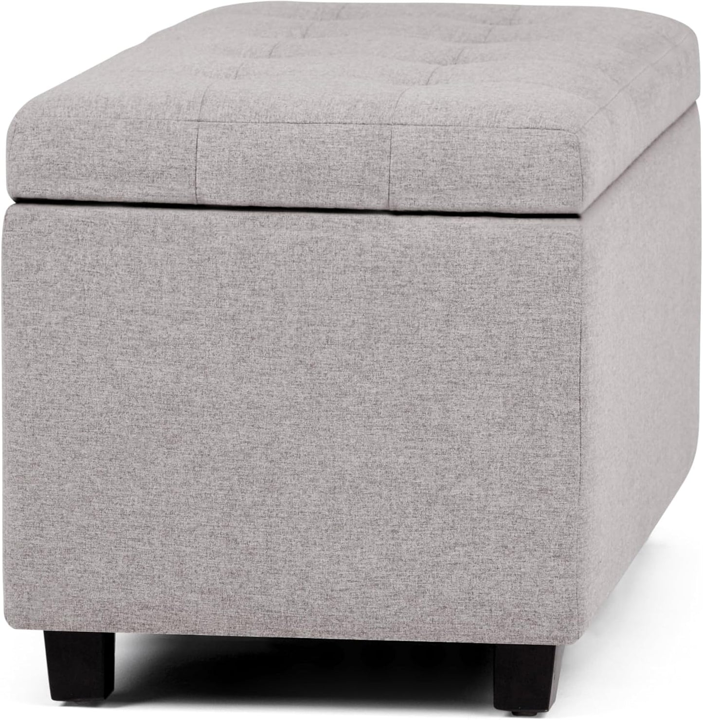 Cosmopolitan 34 Inch Wide Transitional Rectangle Storage Ottoman in Cloud Grey Linen Look Fabric, Assembled, for the Living Room, Entryway and Family Room