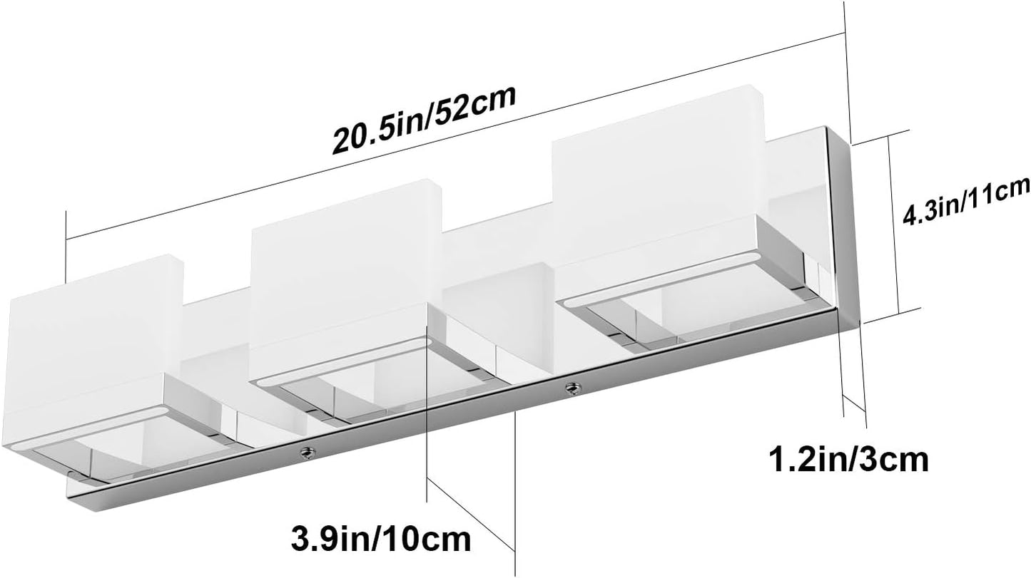 Modern 3 Lights LED Vanity Light for Bathroom up and down Chrome Bathroom Wall Light Fixtures over Mirror(White Light 6000K)