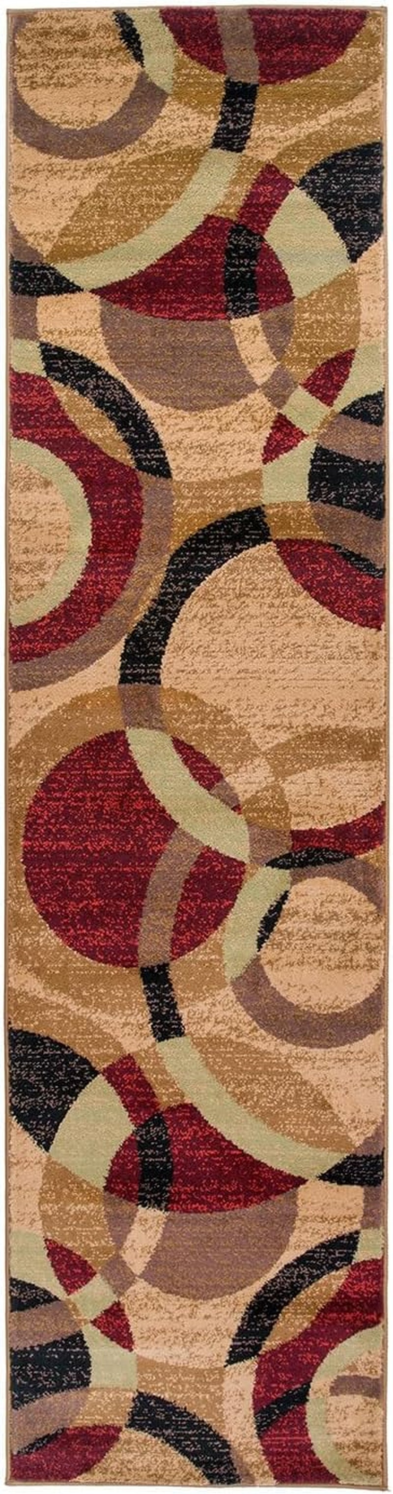 Contemporary Abstract Circles Perfect for High Traffic Areas of Your Living Room,Bedroom,Home Office,Kitchen Easy Cleaning Runner Rug 2' X 7'2" Multi