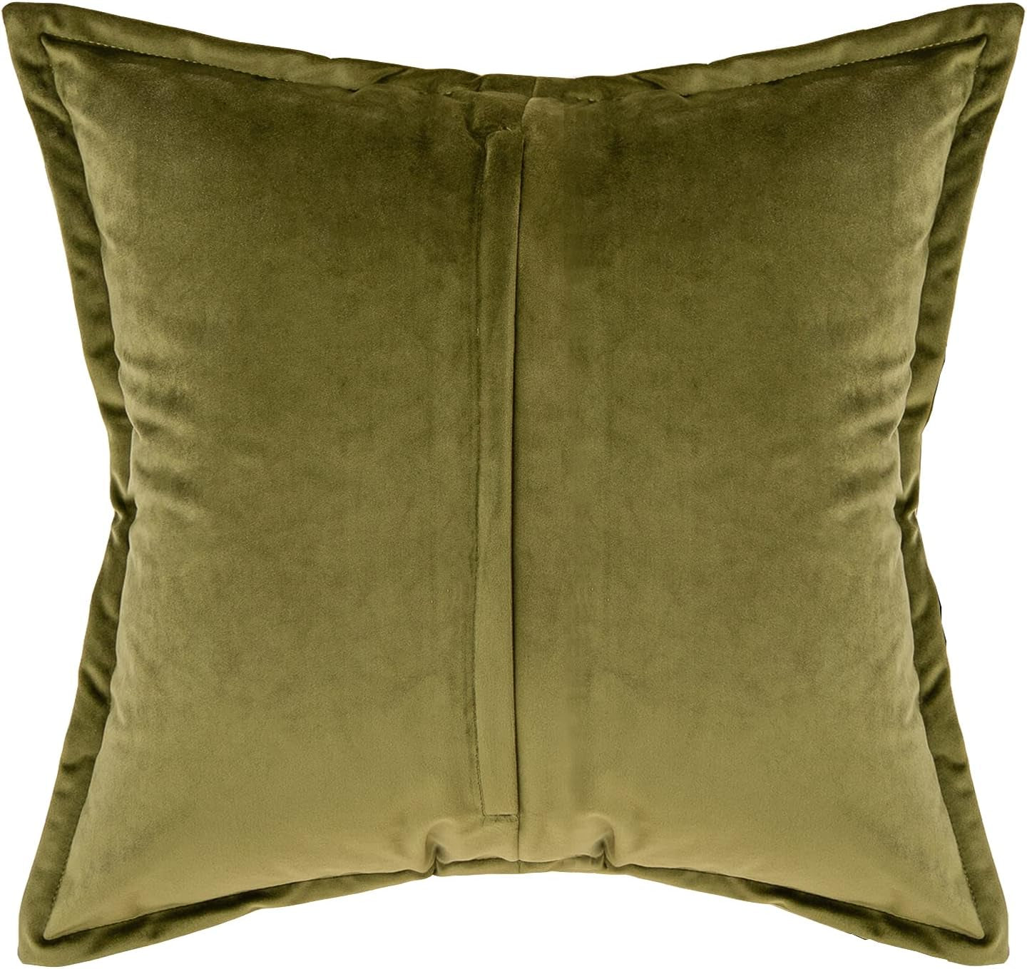 Green Decorative Velvet Throw Pillow Cover with Cloth Texture Patchwork Cushion Case Modern 18X18 Inch Pillowcase for Sofa Couch Bedroom Living Room Home Decor