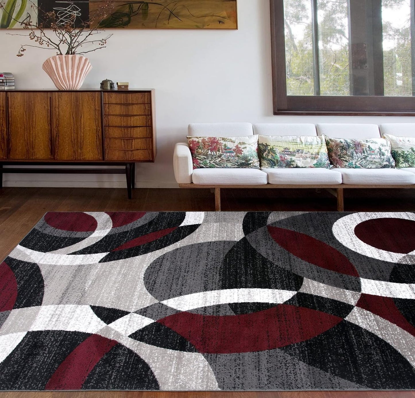 Contemporary Abstract Circles Perfect for High Traffic Areas of Your Living Room,Bedroom,Home Office,Kitchen Area Rug 5'3" X 7'3" Red