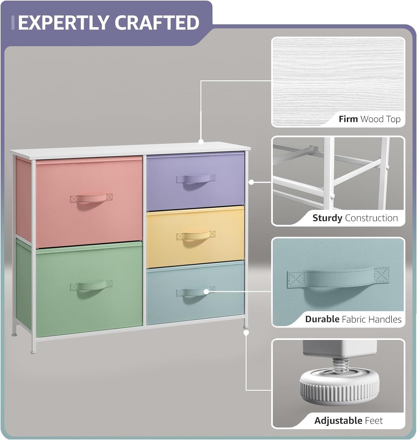 Kids Dresser with 5 Drawers - Storage Chest Organizer Unit with Steel Frame, Wood Top & Handles, Tie-Dye Fabric Bins for Clothes - Wide Furniture for Bedroom Hallway Kids Room Nursery & Closet