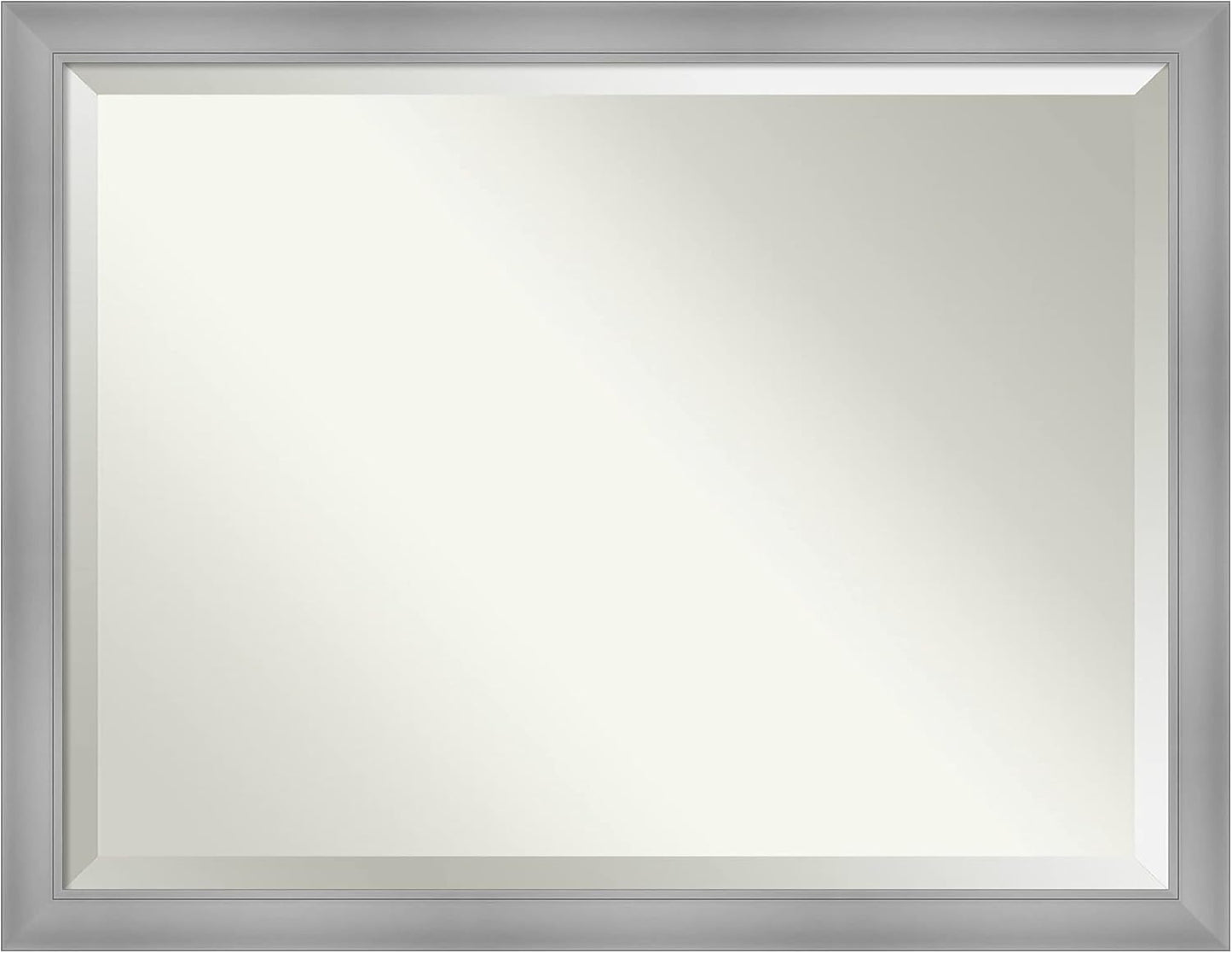 Silver Wall Mirror 34X44 Flair Polished Nickel Rectangle Bathroom Mirror for Wall Decor Living Room, X-Large Casual Frame, Hangs Horizonally and Vertically, Bathroom Decor, Beveled Edge