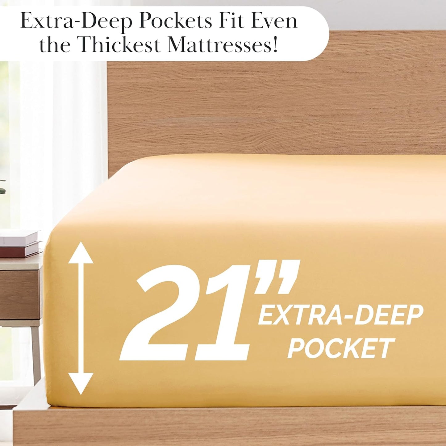 5-Piece Split King Sheet Set, 21-Inch Extra Deep Pocket Split King Adjustable Bed Sheets, with 2 Fitted Sheets, 1 Flat Sheet, and 2 King Pillowcases, Gold Sheets