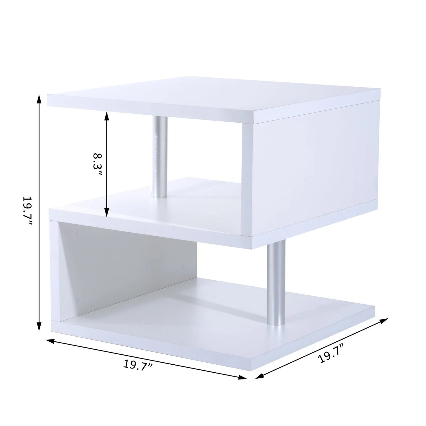 20" Modern Designer S-Shaped Multi Level Accent End Table Shelf - White