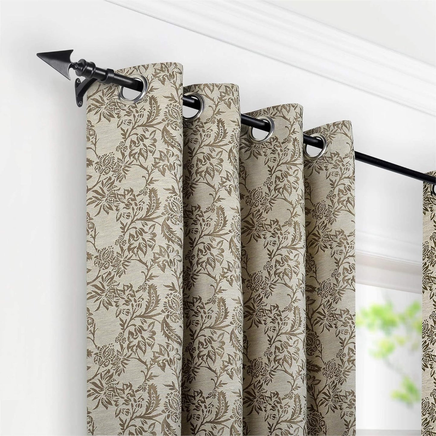 Deco Black Arrow Curtain Rods for Windows & Doors 36 to 66 Inch Adjustable Long Drapery Rods with Flat Arrow Finials & Brackets Set, 3/4 Inch