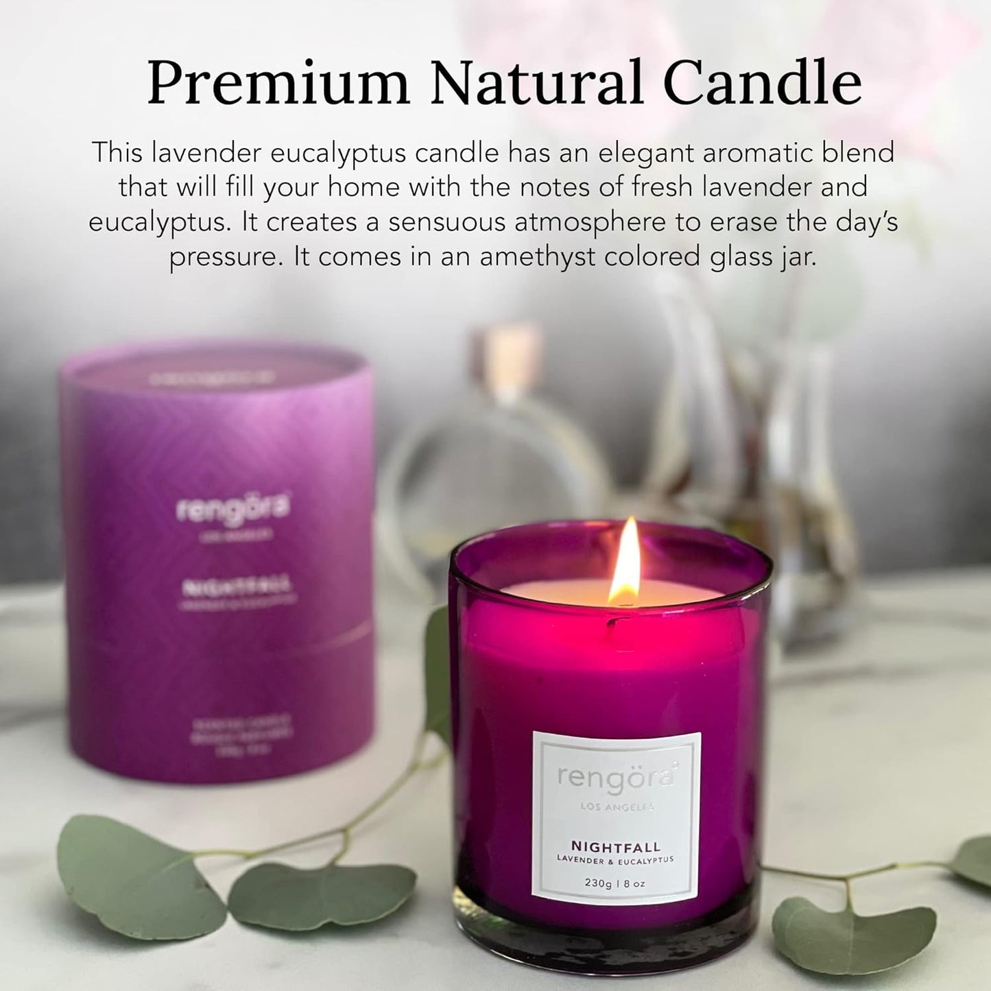 Scented Candles - 8Oz Lavender and Eucalyptus Candles for Home Scented, Clean Burning Candles Long Burning Magenta Purple Glass Candles Scented, Soy Scented Candle, Aromatherapy Candle Gifts for Women