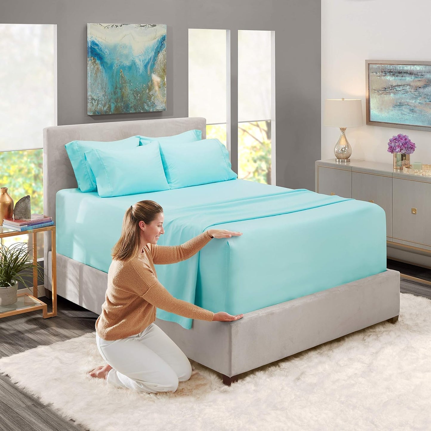 Extra Deep Pocket Sheets - Fits Mattress 18-24 Inches Deep - Extra Deep Pocket Twin Sheets Sets - 4 Piece Twin Size - Twin - Aqua Blue Sheets