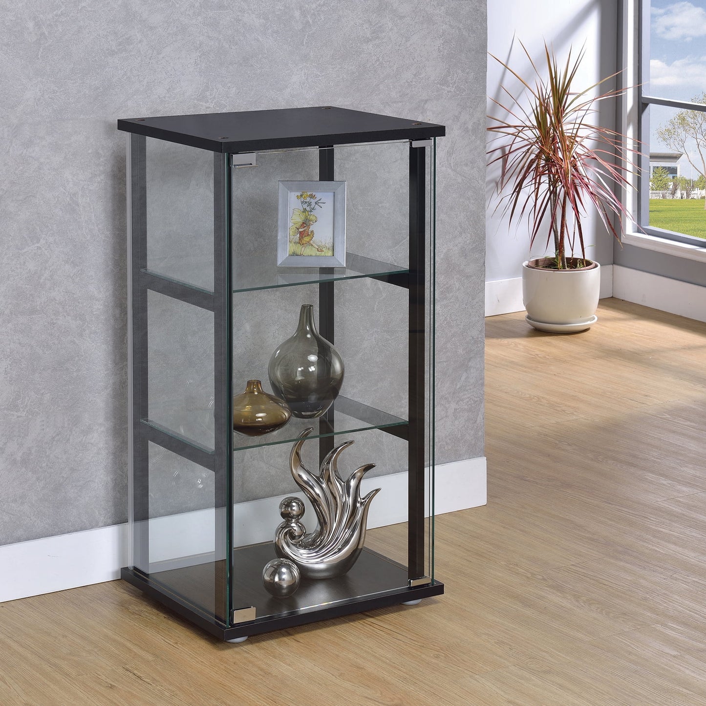 Coaster Cyclamen 3-Shelf Glass Curio Cabinet Black and Clear