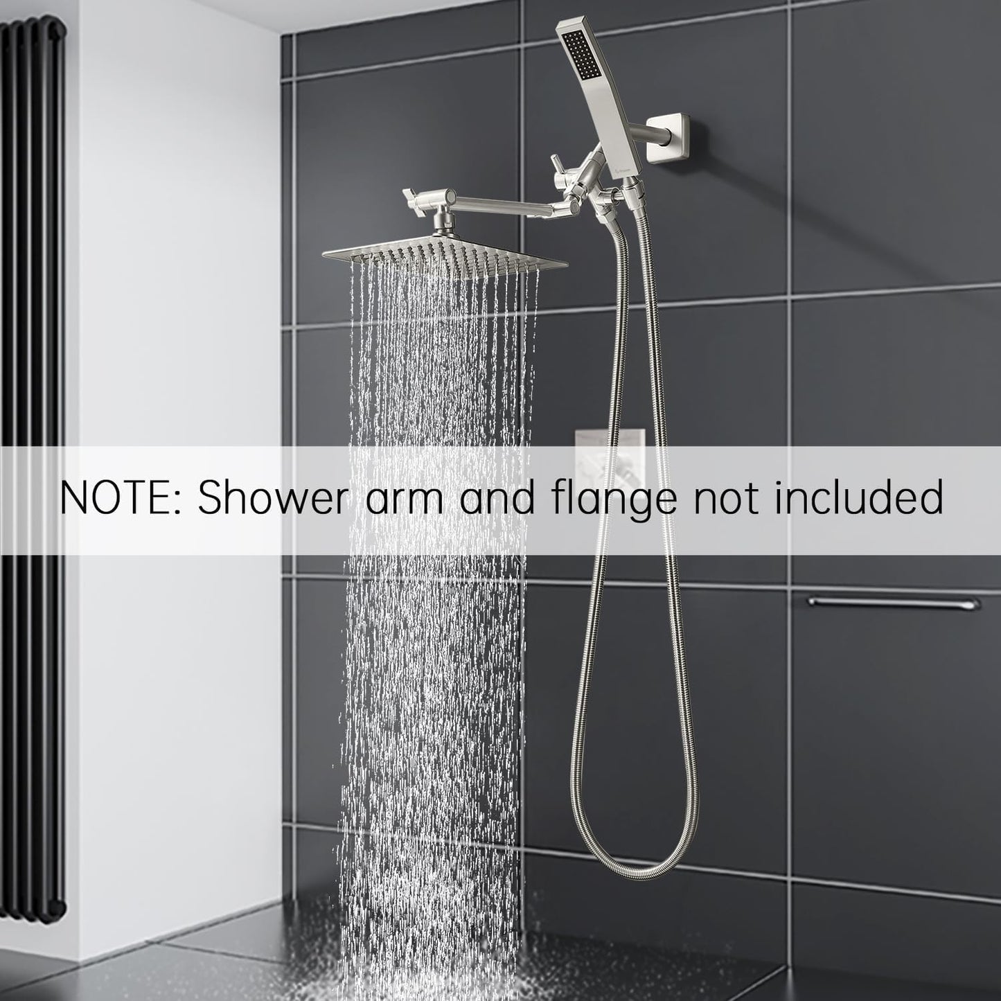 All Metal 8 Inch Dual Square Shower Head with Handheld Spray Combo, Rain Shower Head, Adjustable Extension Arm, 3-Way Diverter, 71 Inch Extra Long Hose - a Bathroom Upgrade (Brushed Nickel)