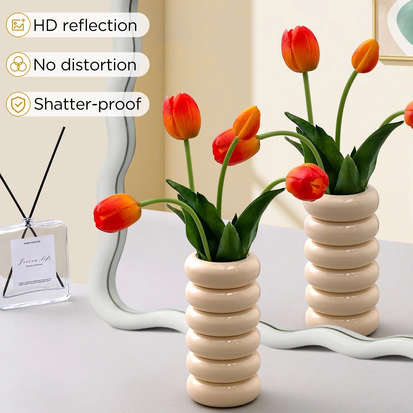 Wavy Mirrors Wall Mirror, 30"X20" Bathroom Mirror Wood Framed, White