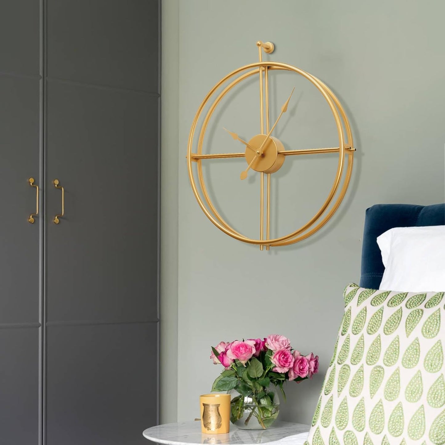 Large Wall Clock 20 Inch Gold Wall Clock Modern Metal Clock Gold Wall Clocks for Living Room Decor Minimalism Clocks Farmhouse Clock, Non Ticking Battery Operated for Bedroom Kitchen Office Home