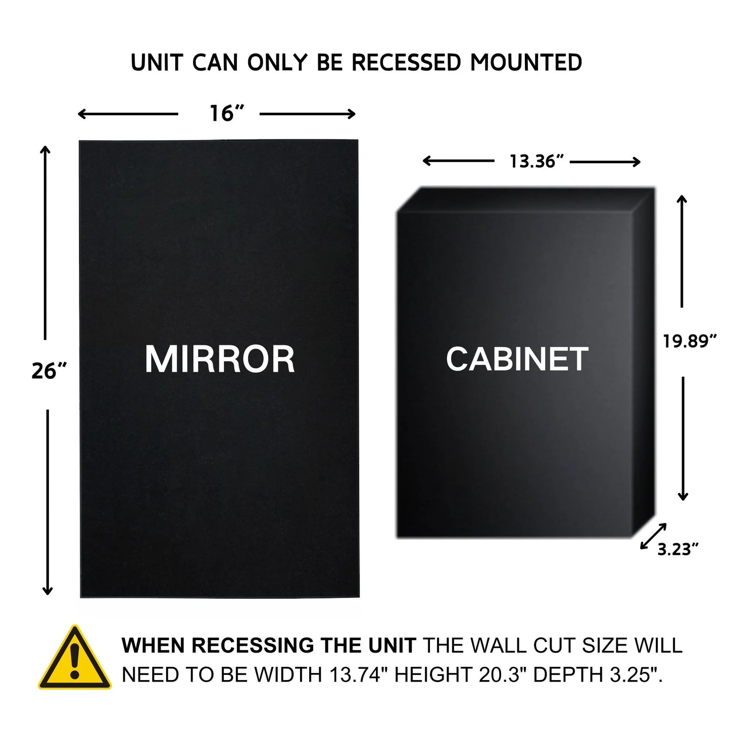Black Medicine Cabinet, 16X26 Inches, Recessed, Framed Mirror