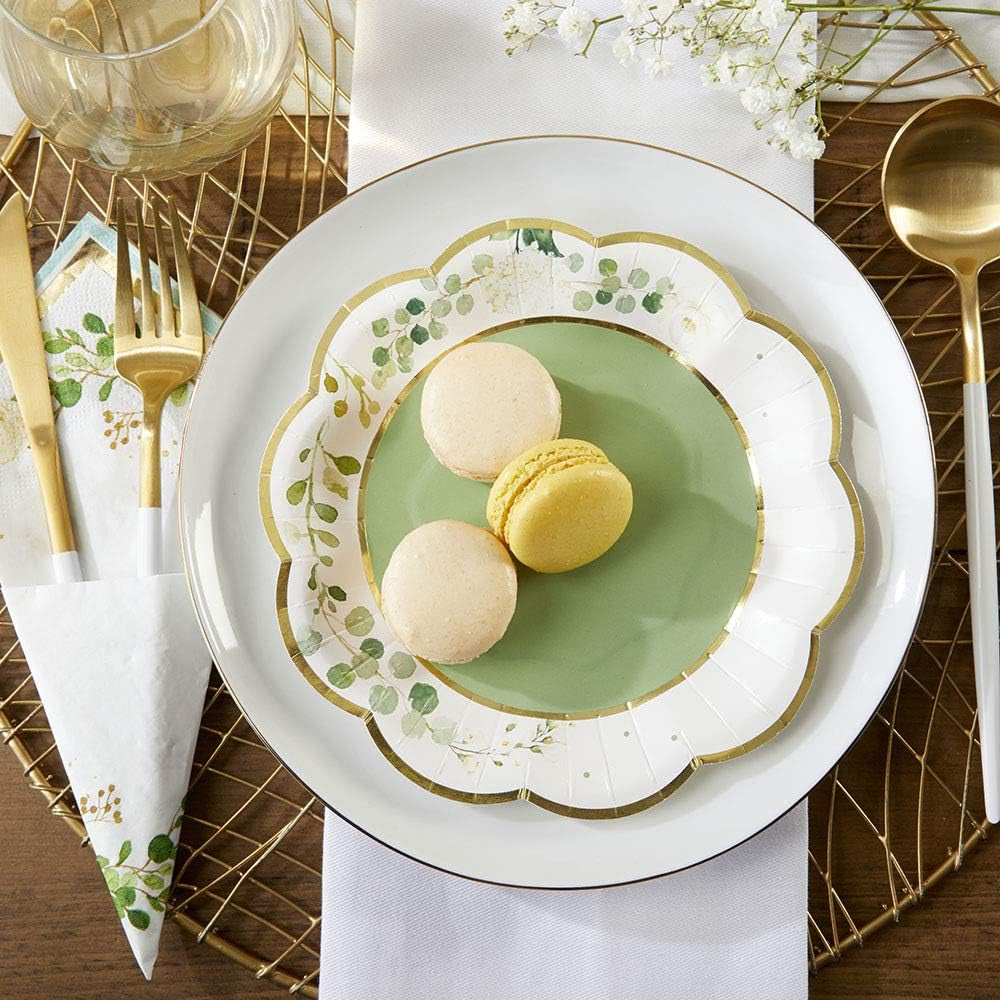 Sage Green Party Decorations, Eucalyptus Floral Print 7 In. Decorative Premium Paper Plates (350 GSM Weight -Set of 16) - Perfect for Greenery Baby Shower & Bridal Showers