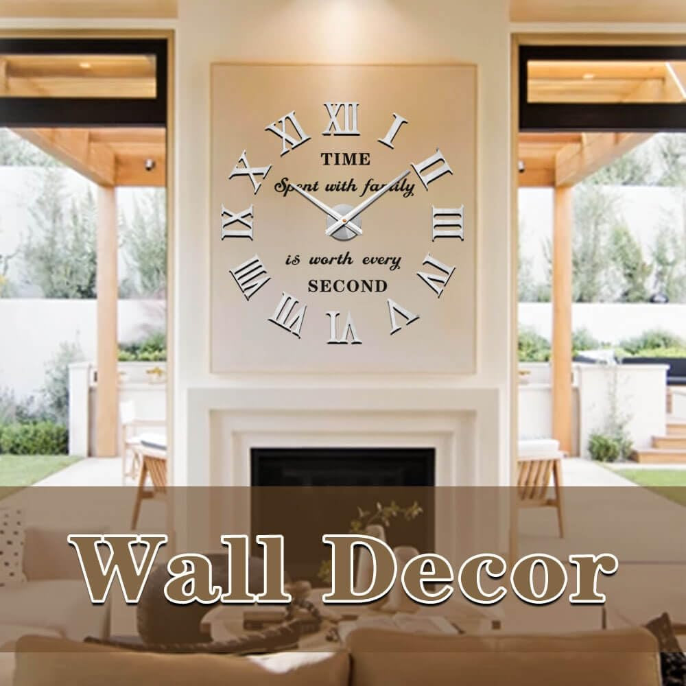 Wall Clock 26"~39",Super Long Warranty 90 Days, Free Replacement Quality Problems;Noble Stylish Oversized Numeral Modern Home for Living Room,Kitchen,Farmhouse,Fireplace(Mirror Silver)