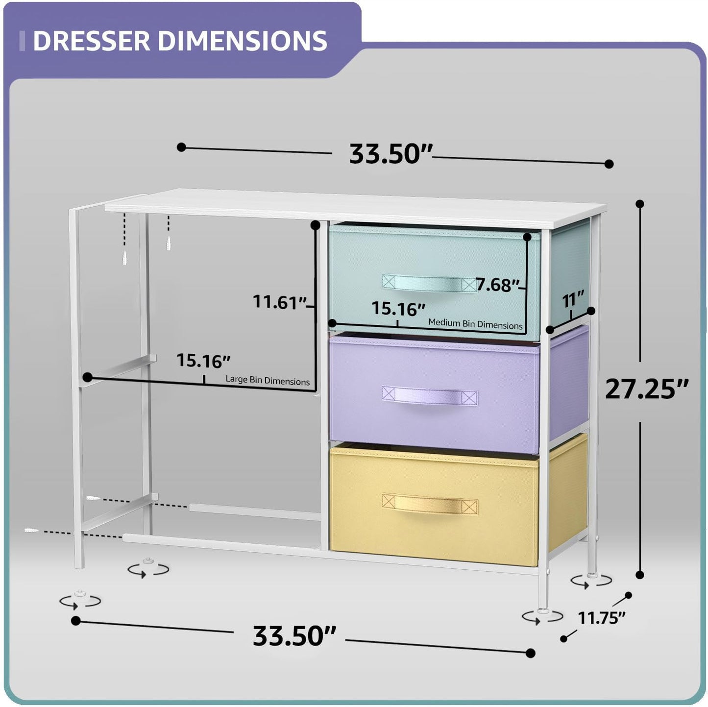 Kids Dresser with 5 Drawers - Storage Chest Organizer Unit with Steel Frame, Wood Top & Handles, Tie-Dye Fabric Bins for Clothes - Wide Furniture for Bedroom Hallway Kids Room Nursery & Closet