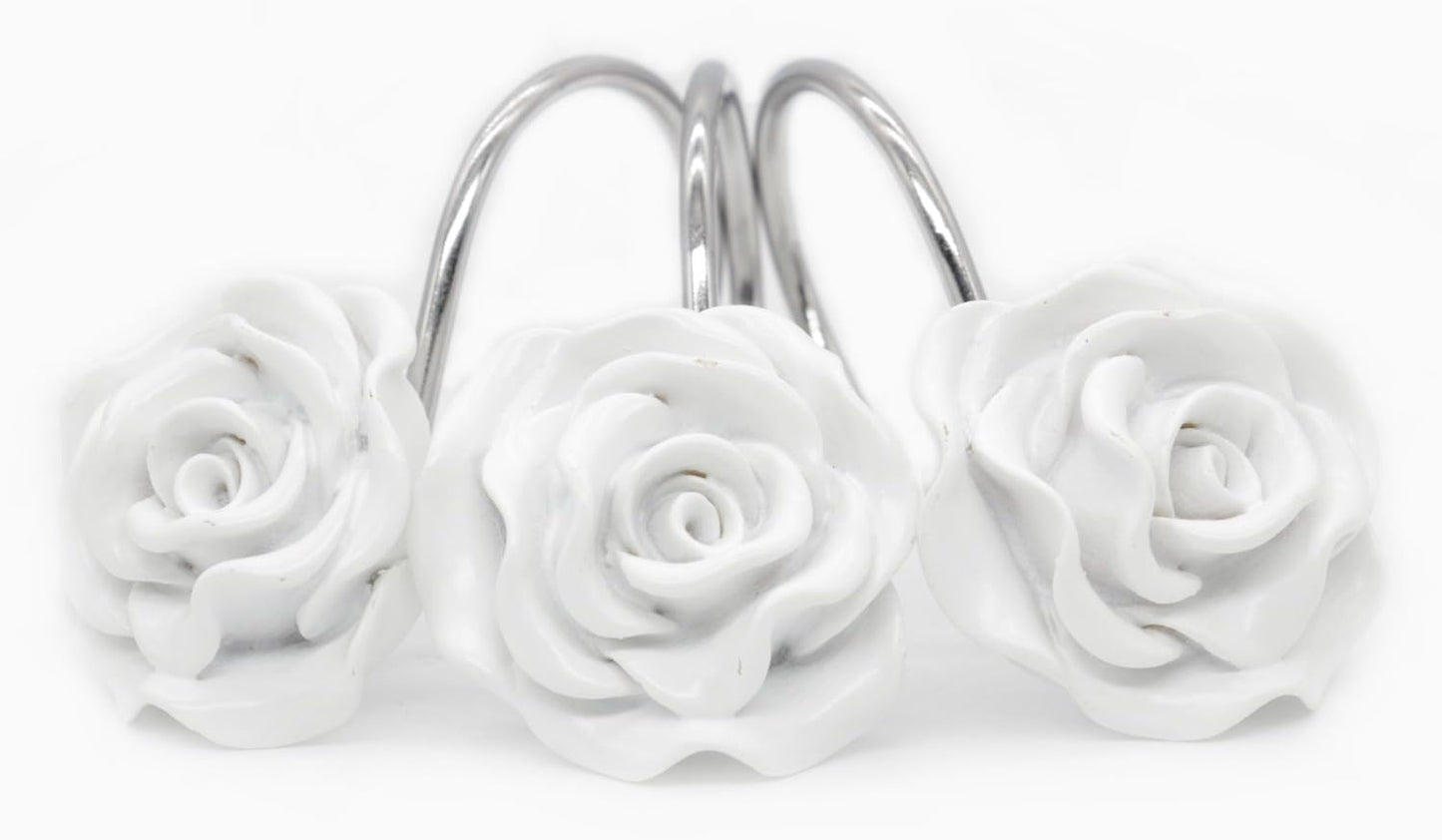 Shower Curtain Hooks, Home Decorative Rustproof Shower Curtain Hooks Resin Rose Flower Shower Hooks Rings for Bathroom Shower Rods Curtains,Set of 12 Hooks (White)