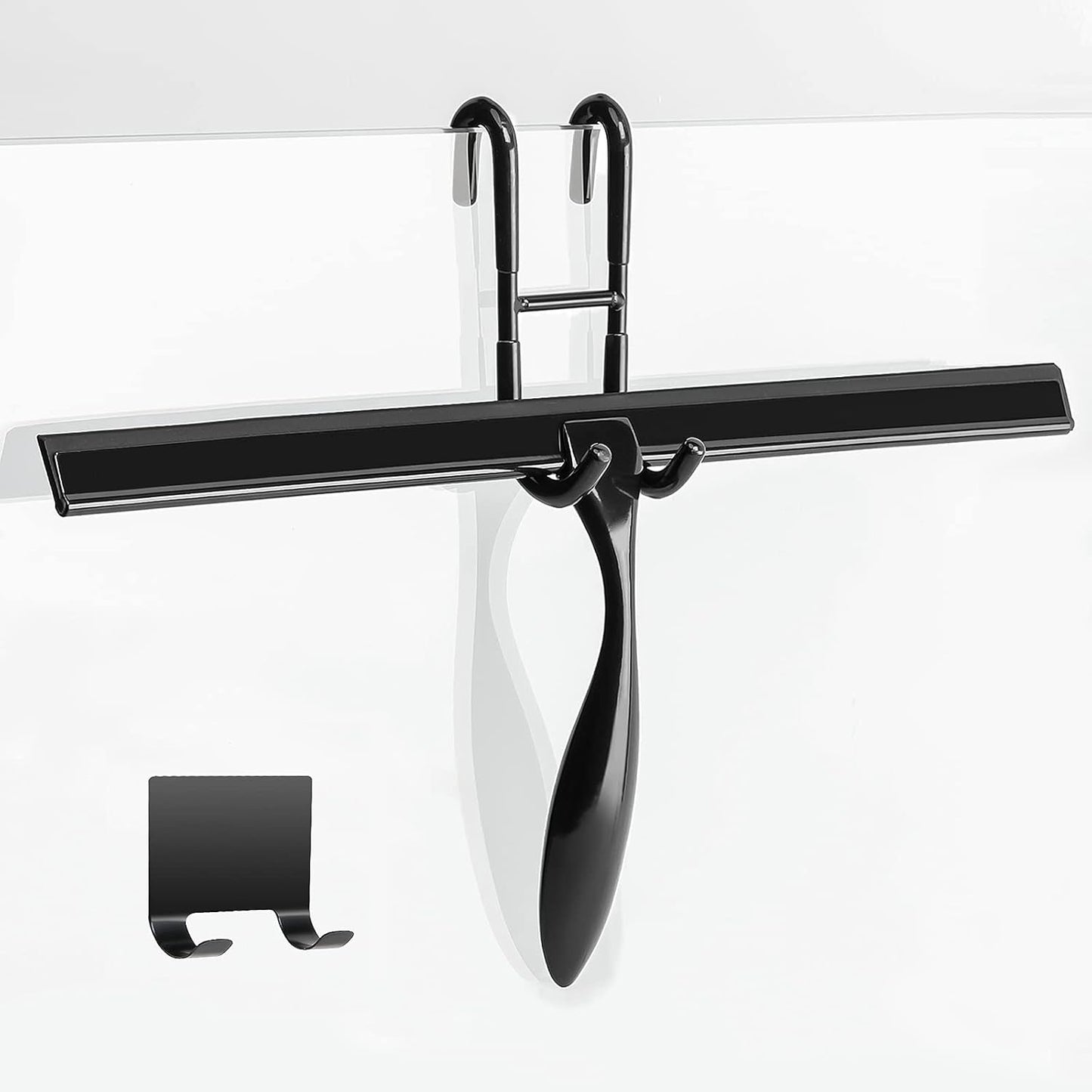 14-Inch Shower Squeegee Set, Includes Shower Door Hook and Adhesive Hook, Squeegee for Shower Doors, Mirror and Window, Black