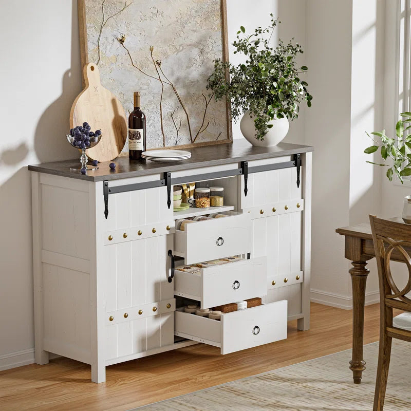 Wynny Farmhouse Wood Dresser with 3 Drawer and 2 Barn Door