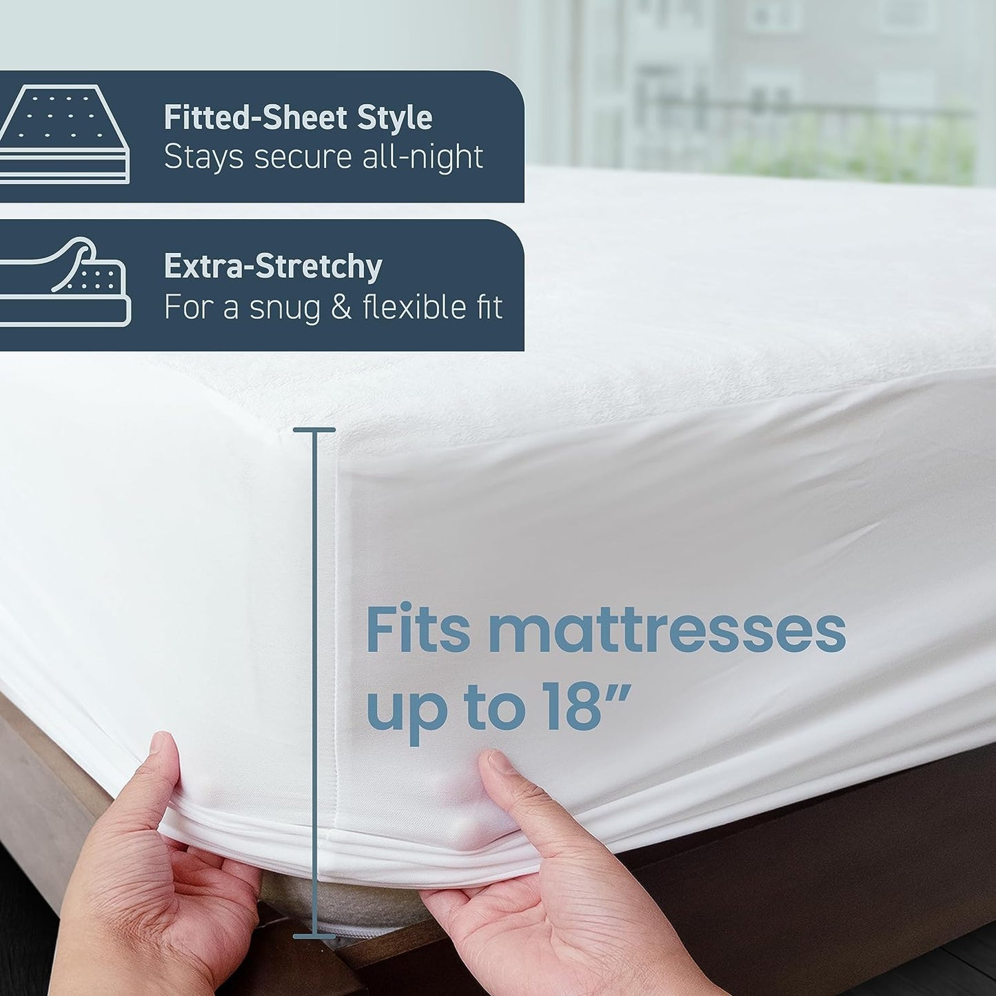 Waterproof Full Size Mattress Protector - Fitted with Stretchable Pockets - Machine Washable Cotton Mattress Cover for Bed