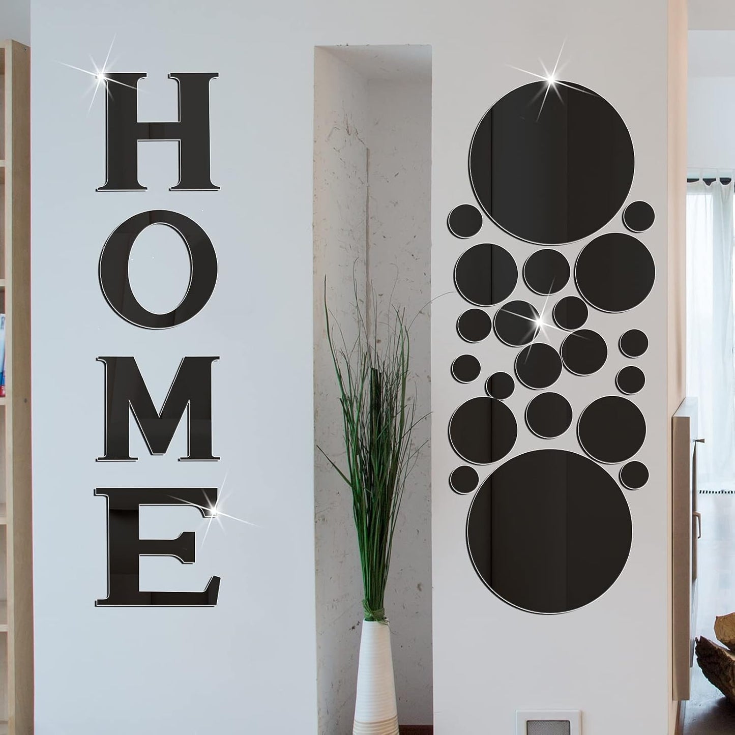 30 Pcs Living Room Wall Decor Home Mirror Wall Letter Signs Stickers DIY Acrylic Mirror Decals 3D Decorations for Home Bedroom Living Room Removable(Black)
