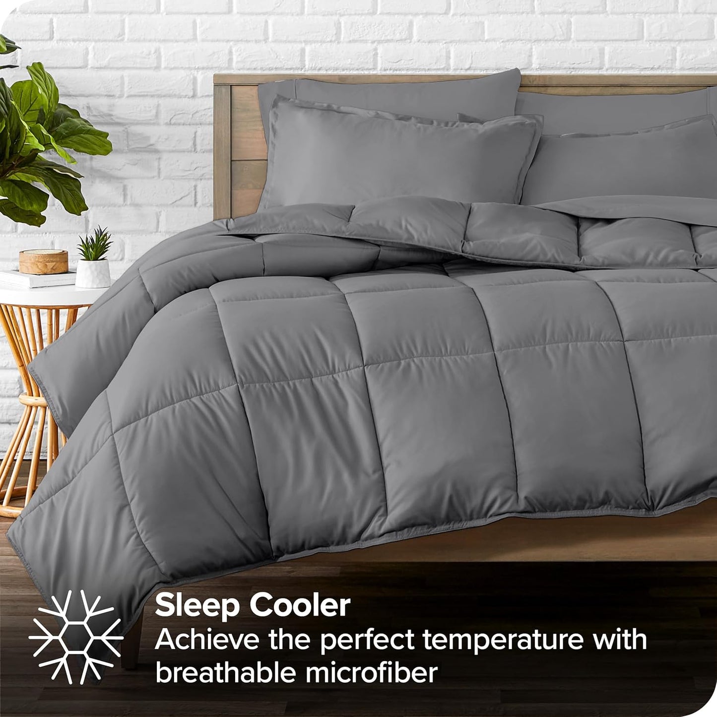 Bed-In-A-Bag 7 Piece Comforter & Sheet Set - Queen - Goose down Alternative - Ultra-Soft 1800 Premium - Bedding Set (Queen, Grey/Grey)