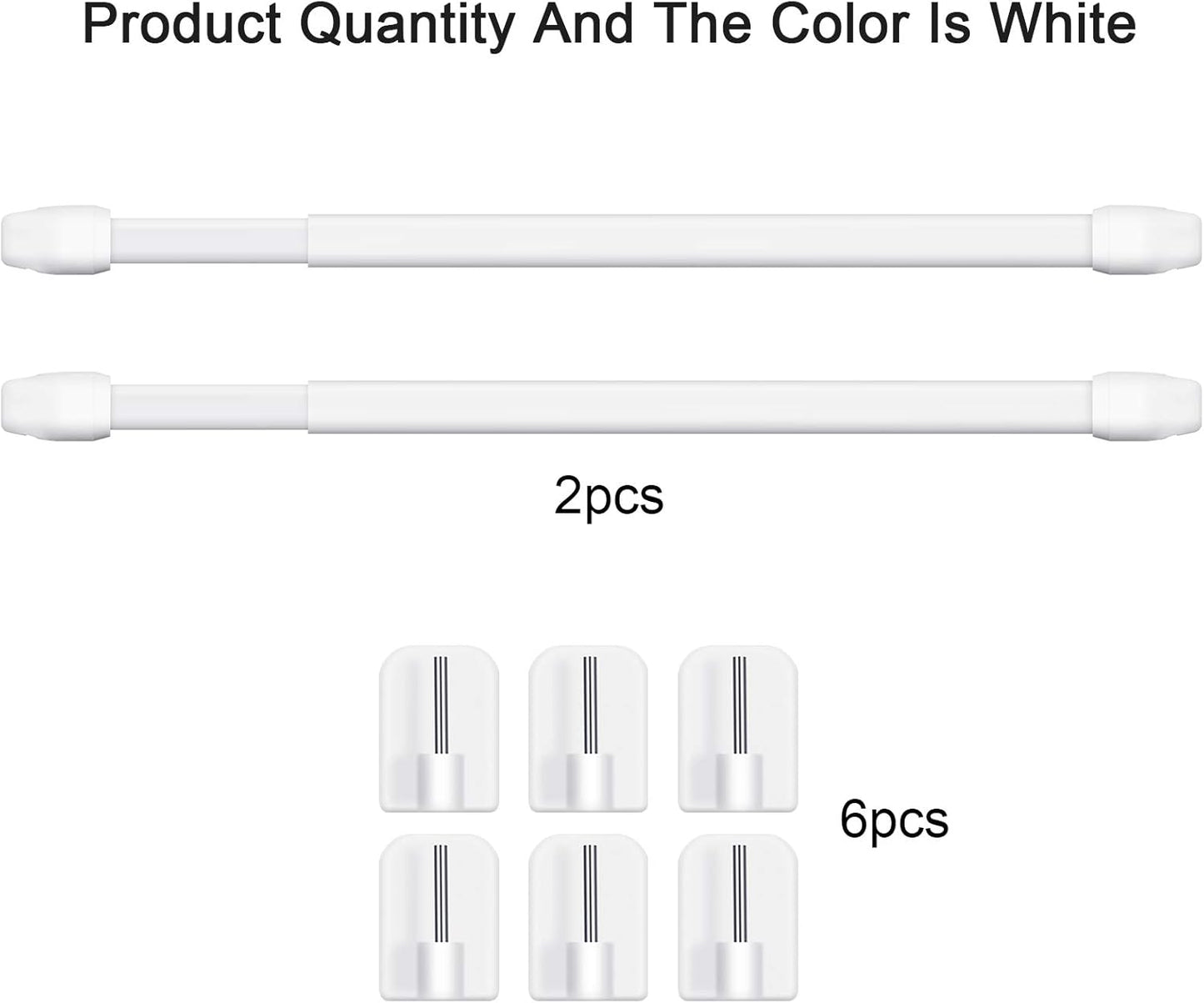 2 Pieces Adjustable Plastic Net Curtain Rod 15.7-27.5 Inch Self Adhesive Shower Curtain Rods for Window Cupboard Bars Tension Drill Less Accessories for Home Bathroom Hotel (White)