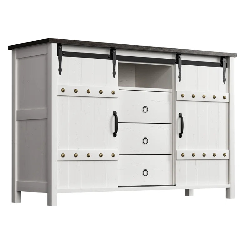 Wynny Farmhouse Wood Dresser with 3 Drawer and 2 Barn Door