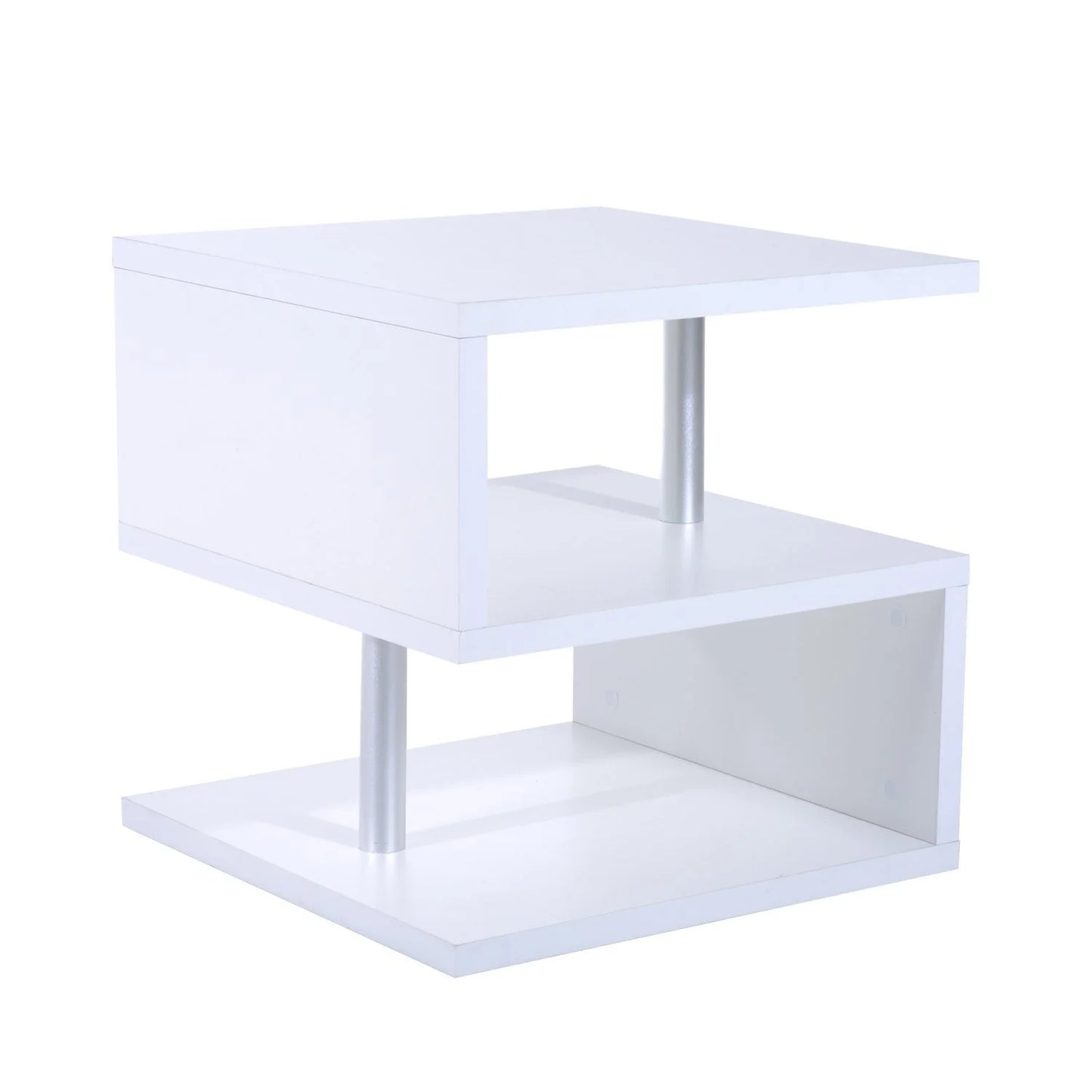 20" Modern Designer S-Shaped Multi Level Accent End Table Shelf - White