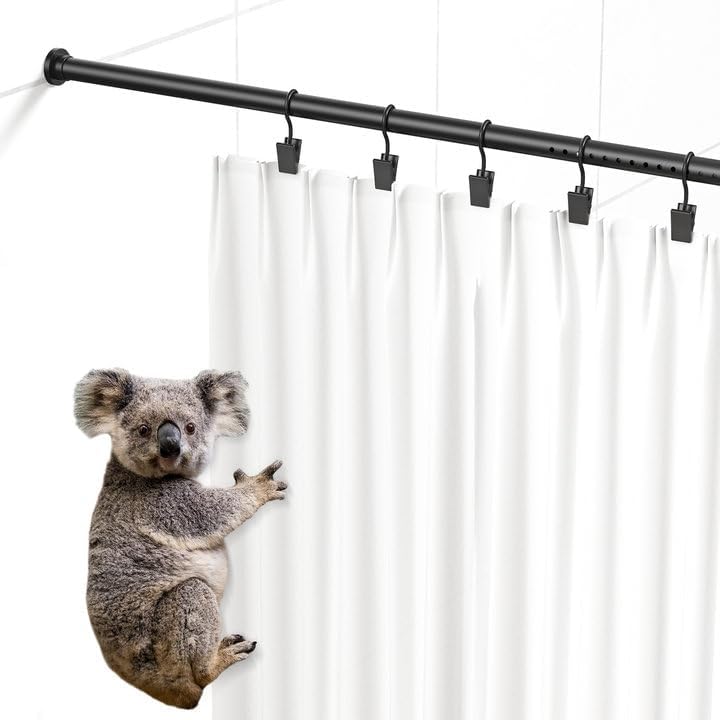 Room Divider Tension Curtain Rod, 43-83 Inch Tension Shower Curtain Rods, Curtain Rods No Drilling for Window,Adjustable Bathroom Stall Tension Pole-Black