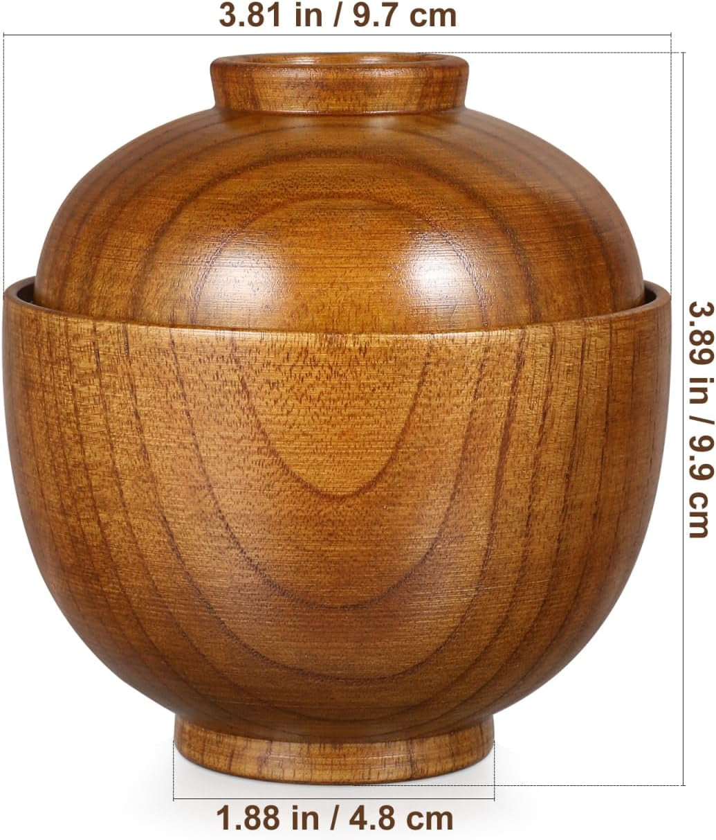 Japanese Style Wooden Rice Bowls with Lids Set of 2 3.93In Small Soup Serving Bowls for Salad Miso Soup and Snacks Lightweight Tableware for Home and Restaurant Use