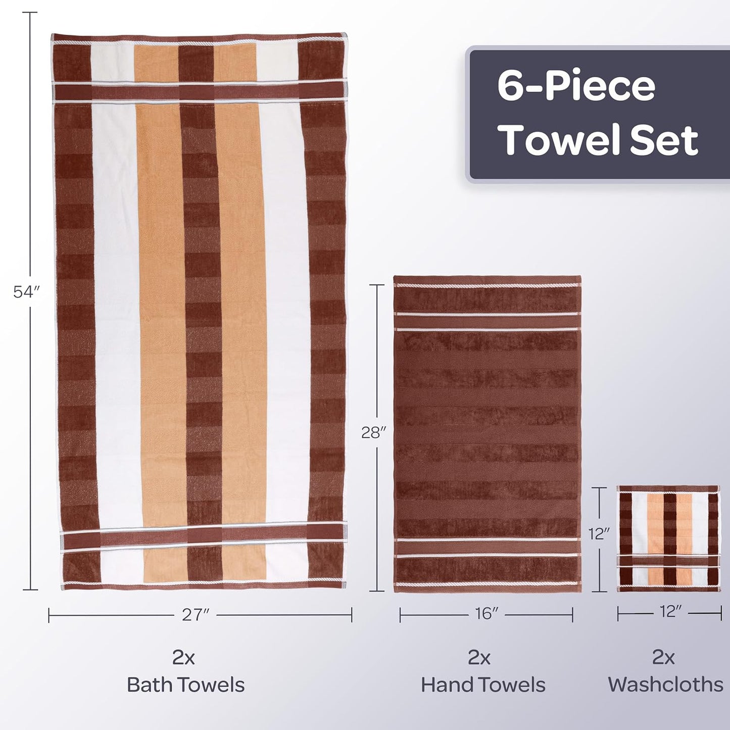 6 Piece Bathroom Towels Set - 525 GSM 100% Cotton Bathroom Accessories - 2 Bath Sheets, 2 Hand Cloths , and 2 Wash Cloths - Soft Towel Set for Shower, Gym, Dorm, and Spa (Beige)