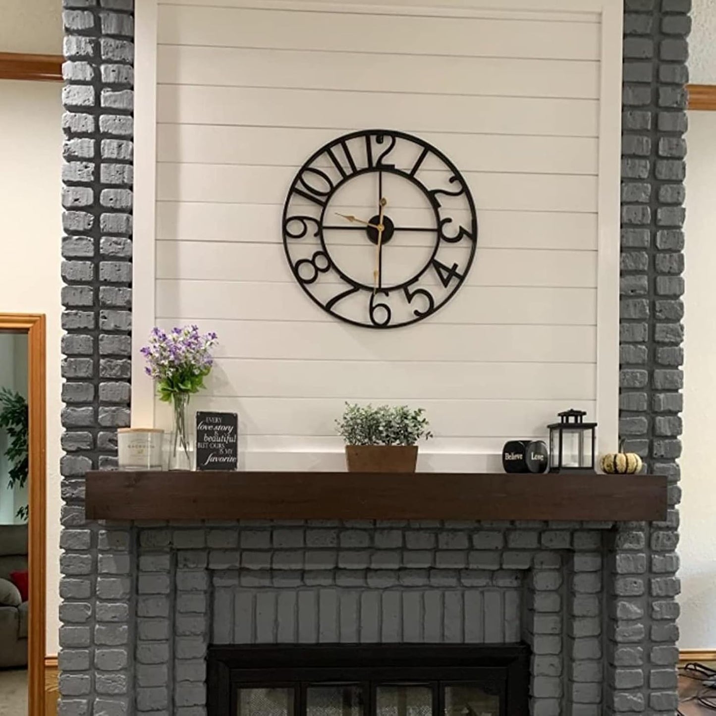 18 Inch Metal Wall Clock, Modem European Arabic Wall Clock Battery Operated, Silent Non Ticking Indoor Outdoor Home Decor Clock for Living Room, Patio