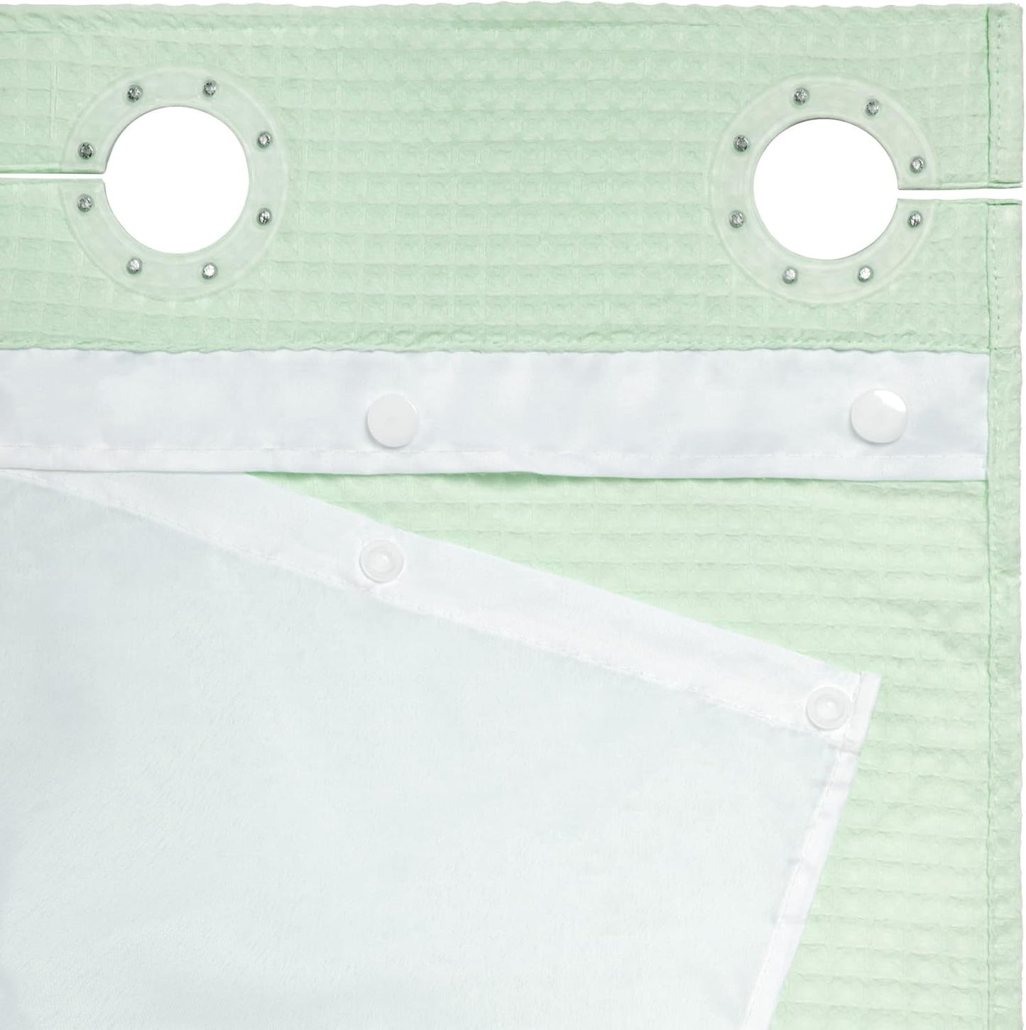 Hotel Grade No Hooks Needed Shower Curtain with Snap in Liner,Water Repellent, Machine Washable (Green Light, 71"X74"(W/Liner))