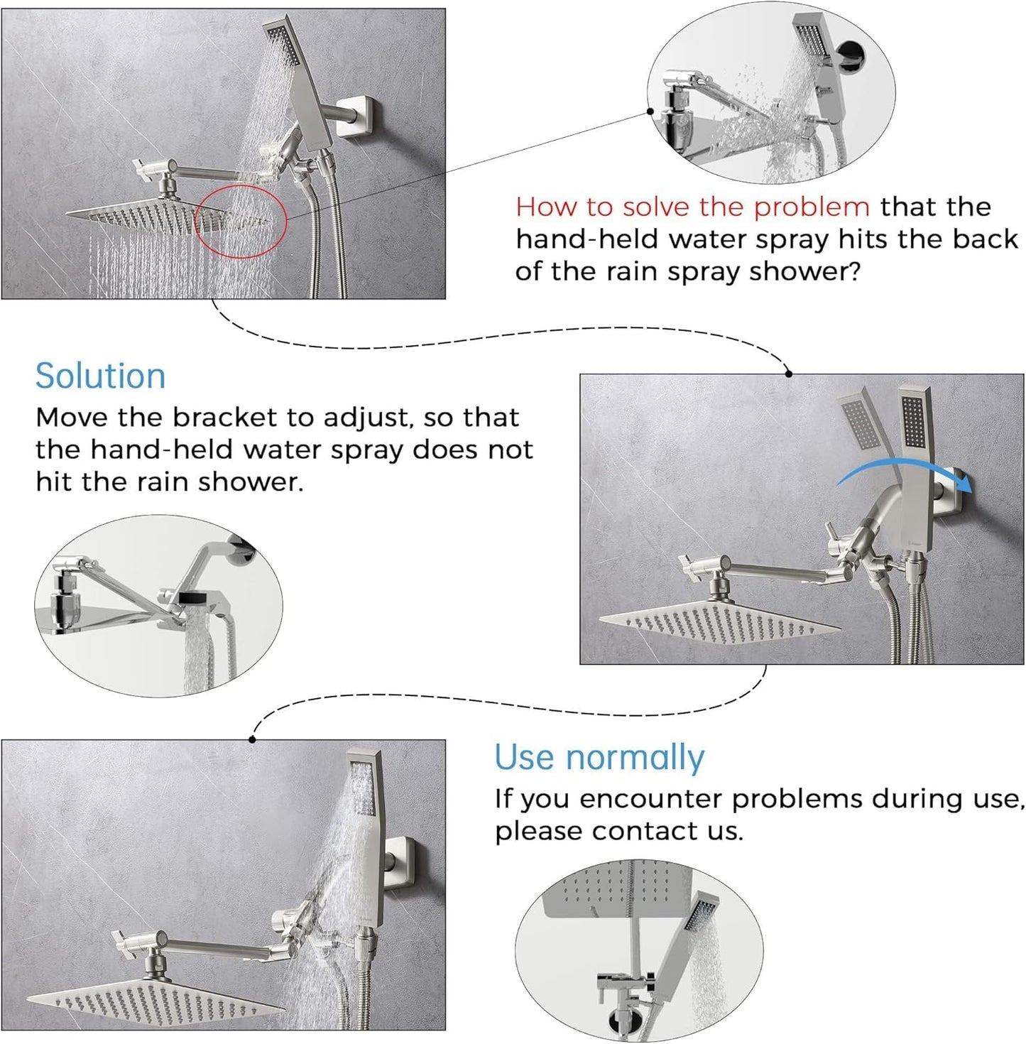 All Metal 8 Inch Dual Square Shower Head with Handheld Spray Combo, Rain Shower Head, Adjustable Extension Arm, 3-Way Diverter, 71 Inch Extra Long Hose - a Bathroom Upgrade (Brushed Nickel)