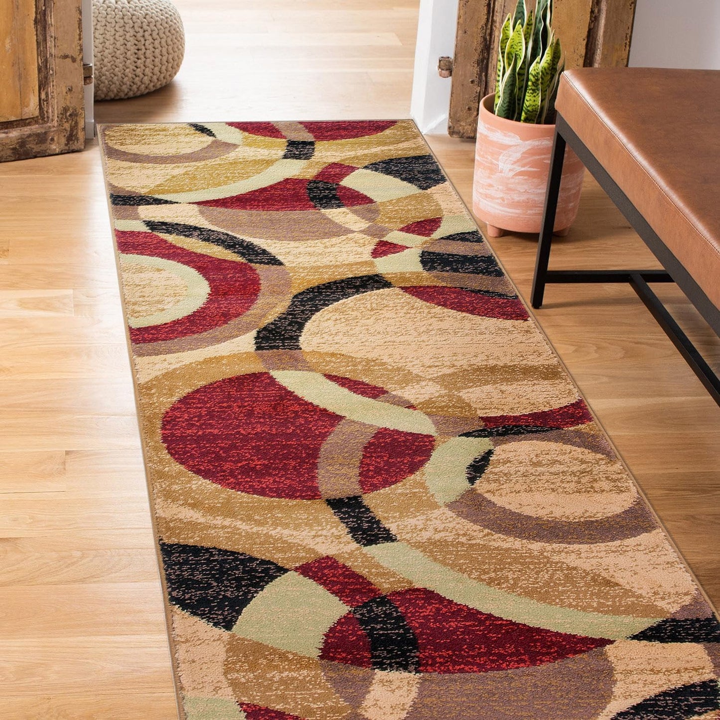 Contemporary Abstract Circles Perfect for High Traffic Areas of Your Living Room,Bedroom,Home Office,Kitchen Easy Cleaning Runner Rug 2' X 7'2" Multi