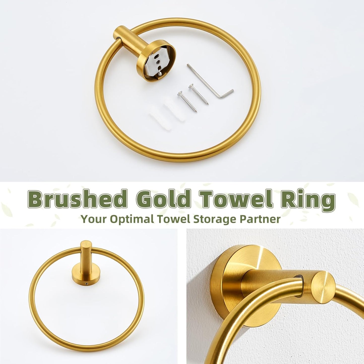 Towel Ring for Bathroom Wall, Brushed Gold Hand Towel Ring Holder, Heavy Duty SUS 304 Stainless Steel Modern Bathroom Accessories