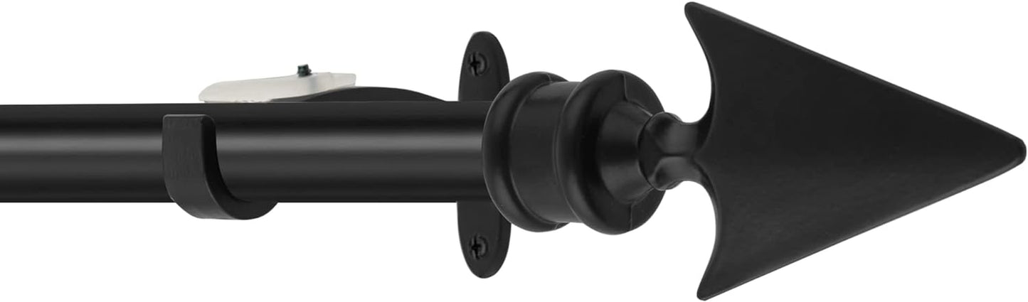 Deco Black Arrow Curtain Rods for Windows & Doors 36 to 66 Inch Adjustable Long Drapery Rods with Flat Arrow Finials & Brackets Set, 3/4 Inch