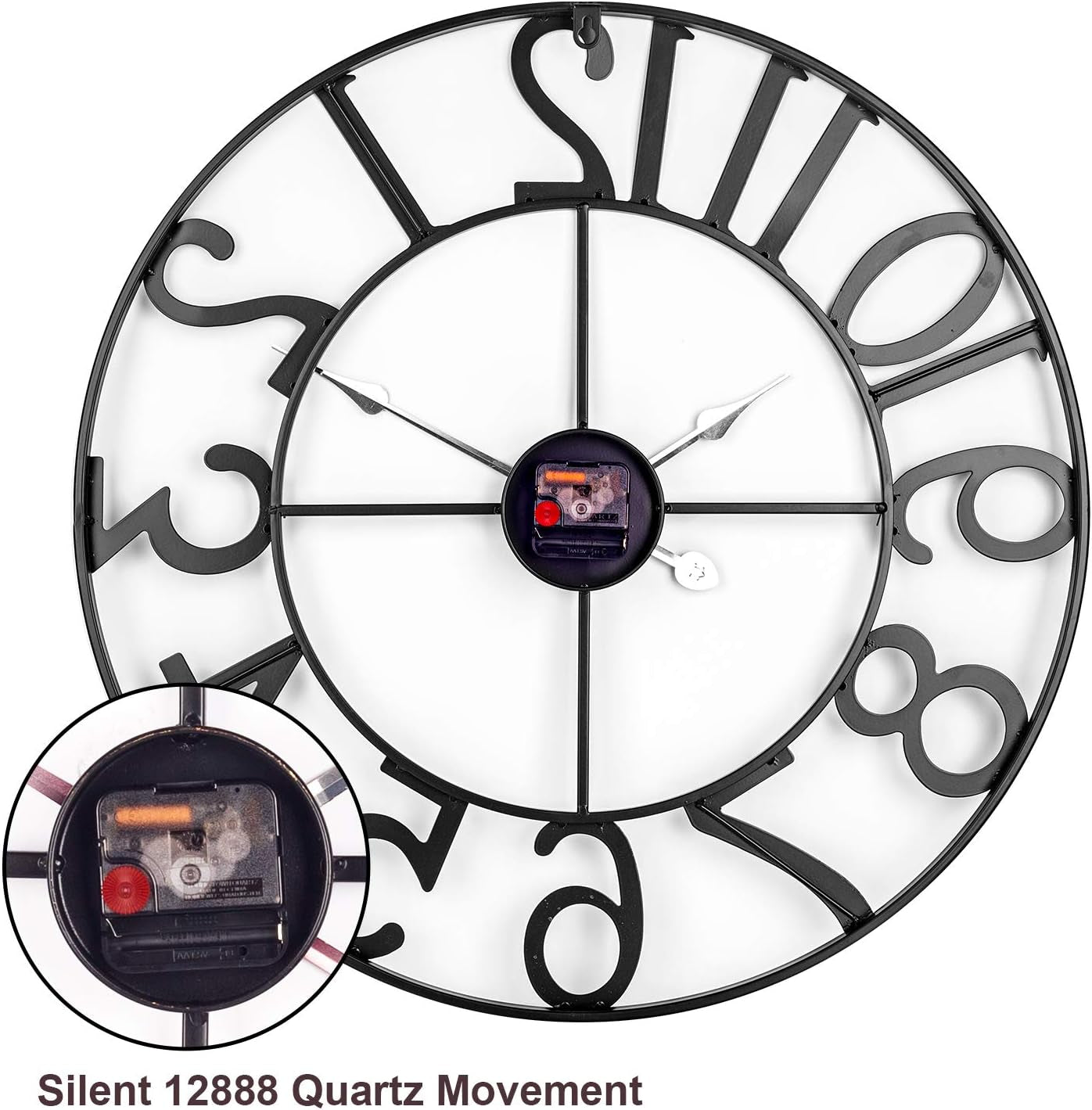 18 Inch Metal Wall Clock, Modem European Arabic Wall Clock Battery Operated, Silent Non Ticking Indoor Outdoor Home Decor Clock for Living Room, Patio