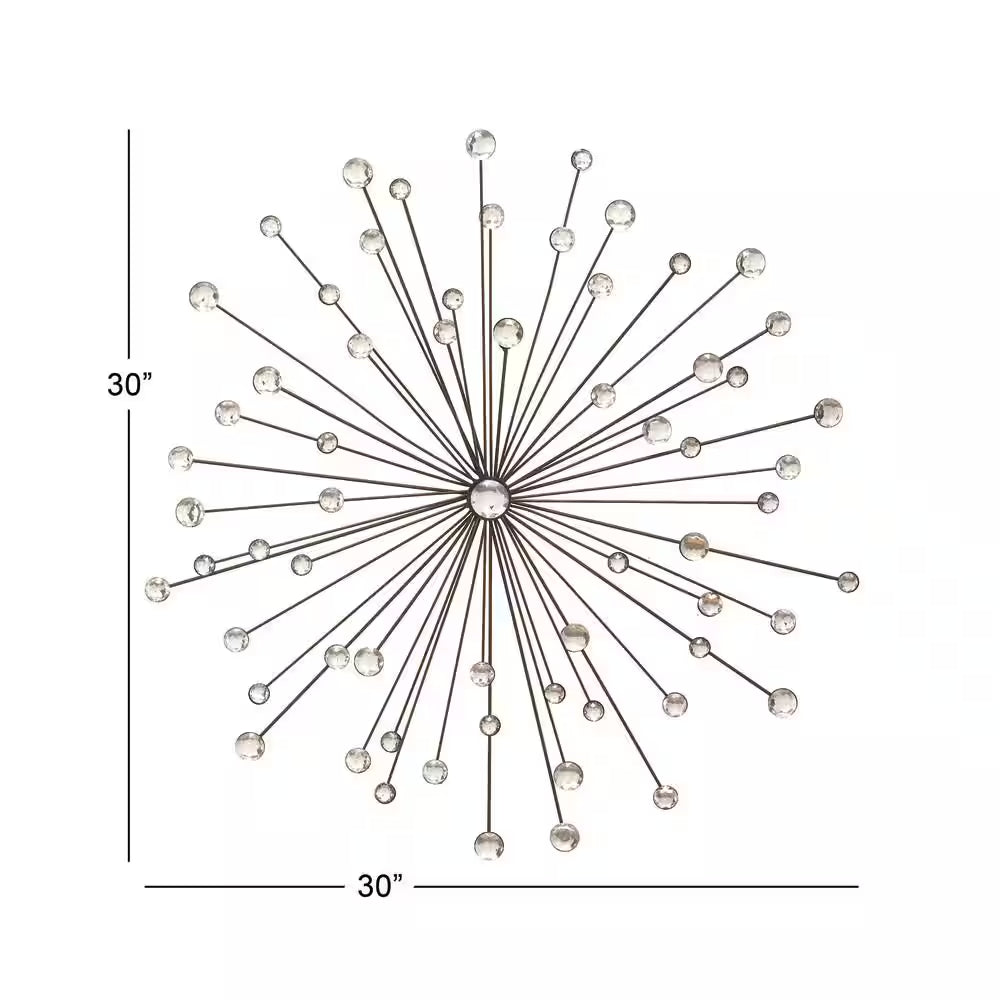 30 In. X 30 In. Metal Silver Starburst Wall Decor with Crystal Embellishments