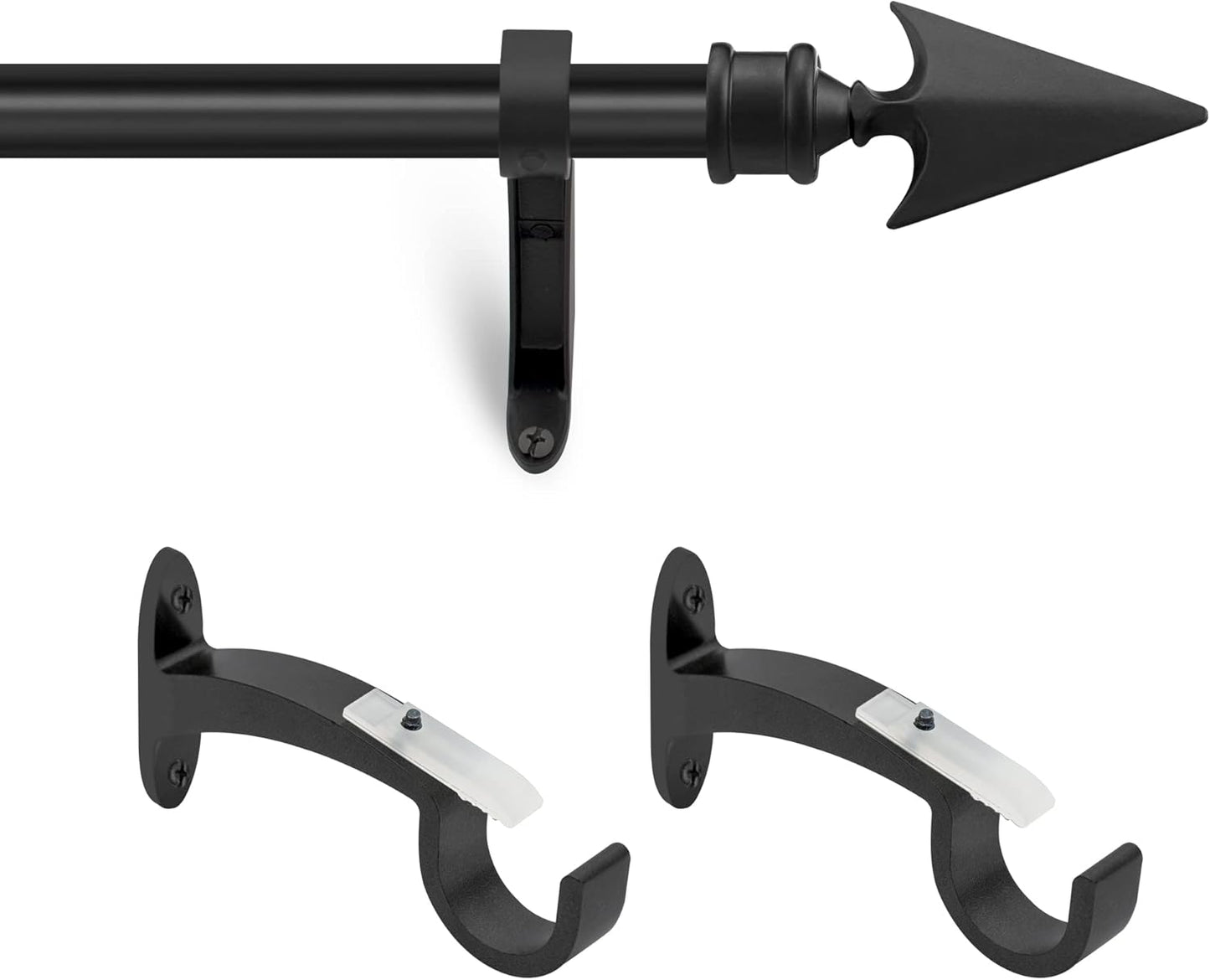 Deco Black Arrow Curtain Rods for Windows & Doors 36 to 66 Inch Adjustable Long Drapery Rods with Flat Arrow Finials & Brackets Set, 3/4 Inch