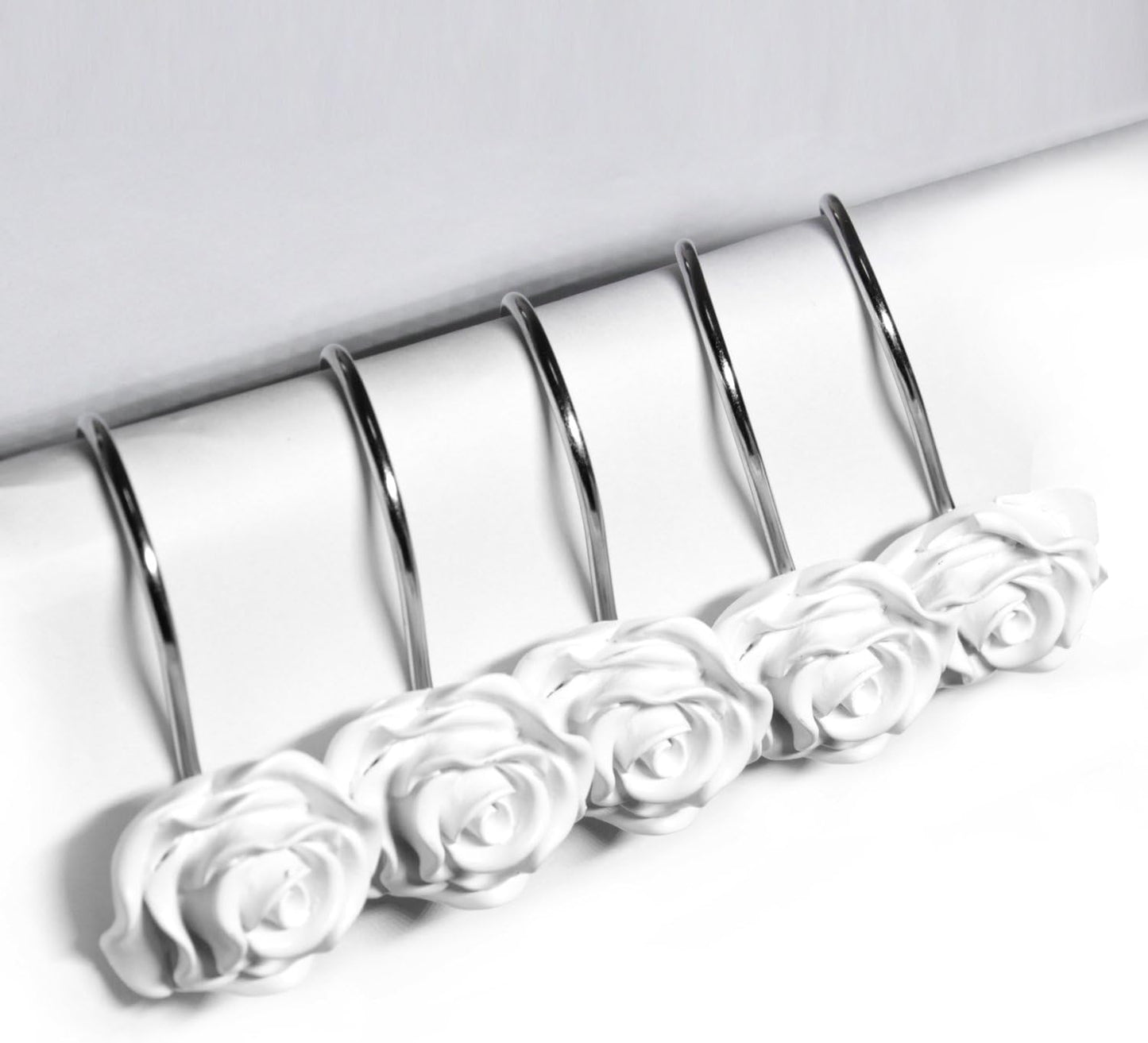 Shower Curtain Hooks, Home Decorative Rustproof Shower Curtain Hooks Resin Rose Flower Shower Hooks Rings for Bathroom Shower Rods Curtains,Set of 12 Hooks (White)