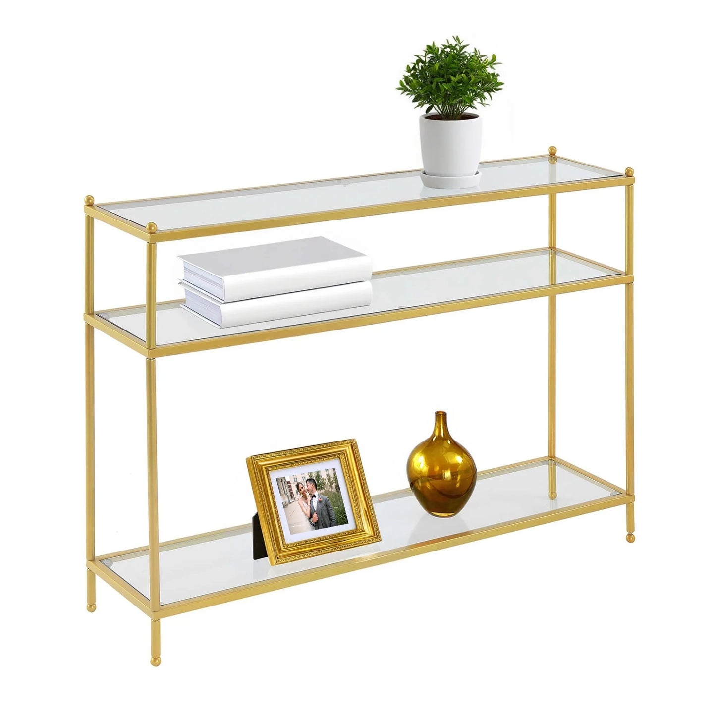Contemporary Gold Metal Royal Crest Console Table