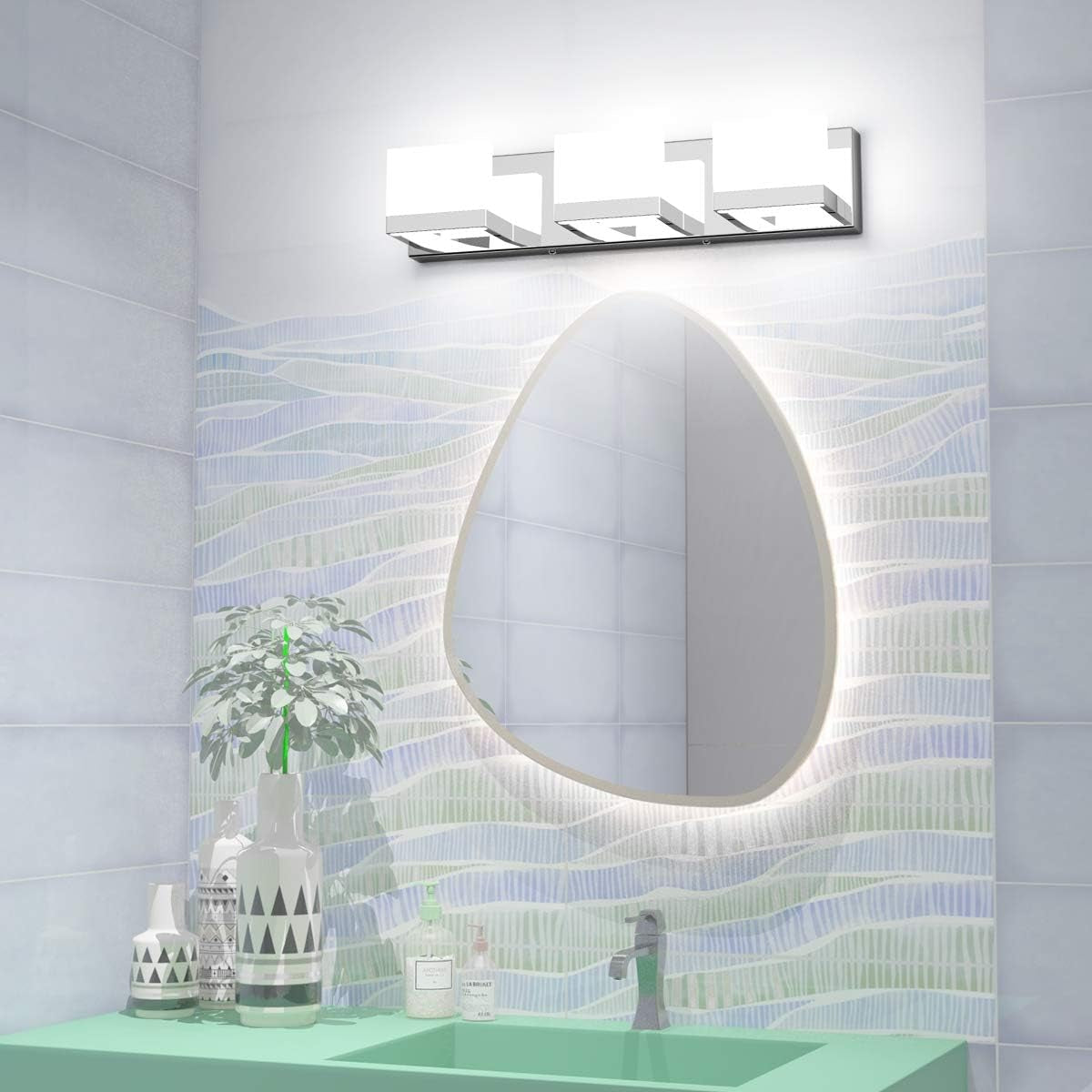 Modern 3 Lights LED Vanity Light for Bathroom up and down Chrome Bathroom Wall Light Fixtures over Mirror(White Light 6000K)